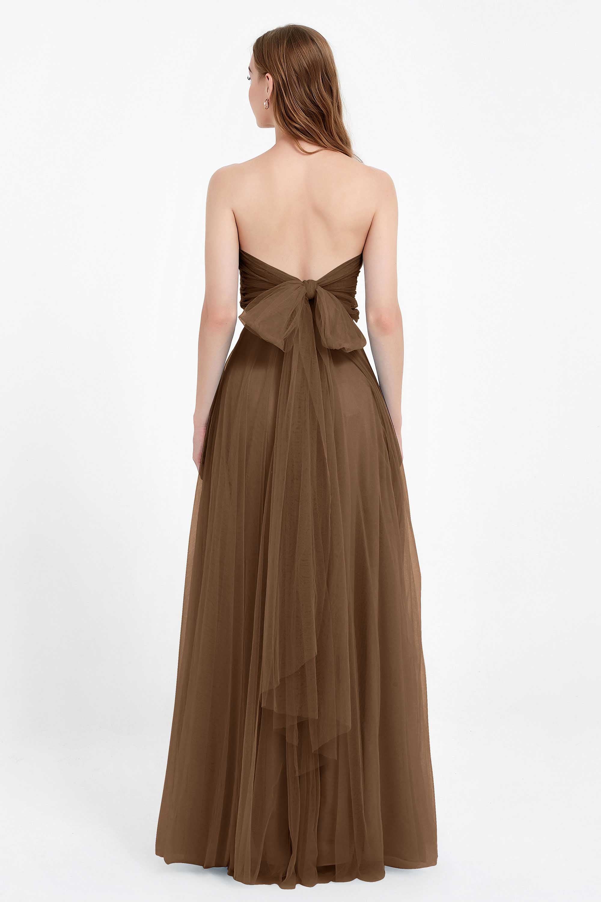 Sweetheart neckline tulle backless formal evening dresses pleated ruched bridesmaid dress