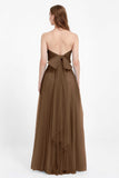 Sweetheart neckline tulle backless formal evening dresses pleated ruched bridesmaid dress