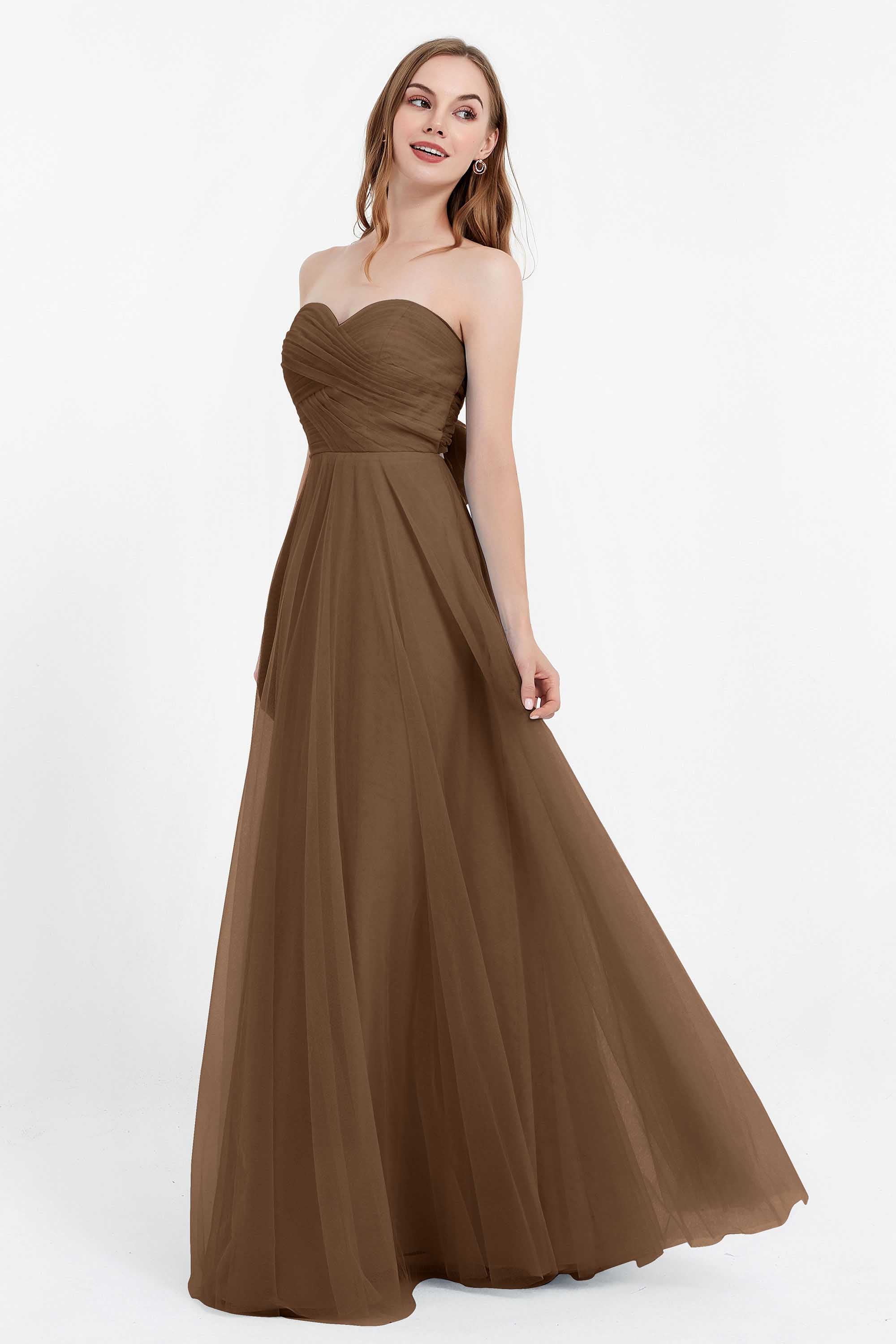 Sweetheart neckline tulle backless formal evening dresses pleated ruched bridesmaid dress