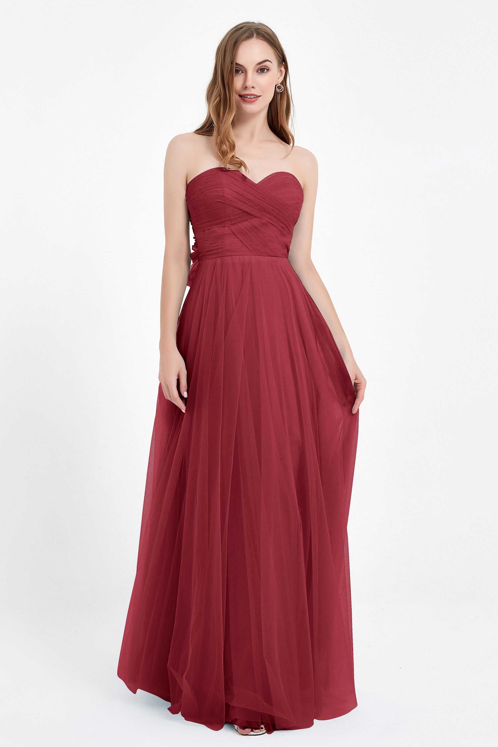 Sweetheart neckline tulle backless formal evening dresses pleated ruched bridesmaid dress