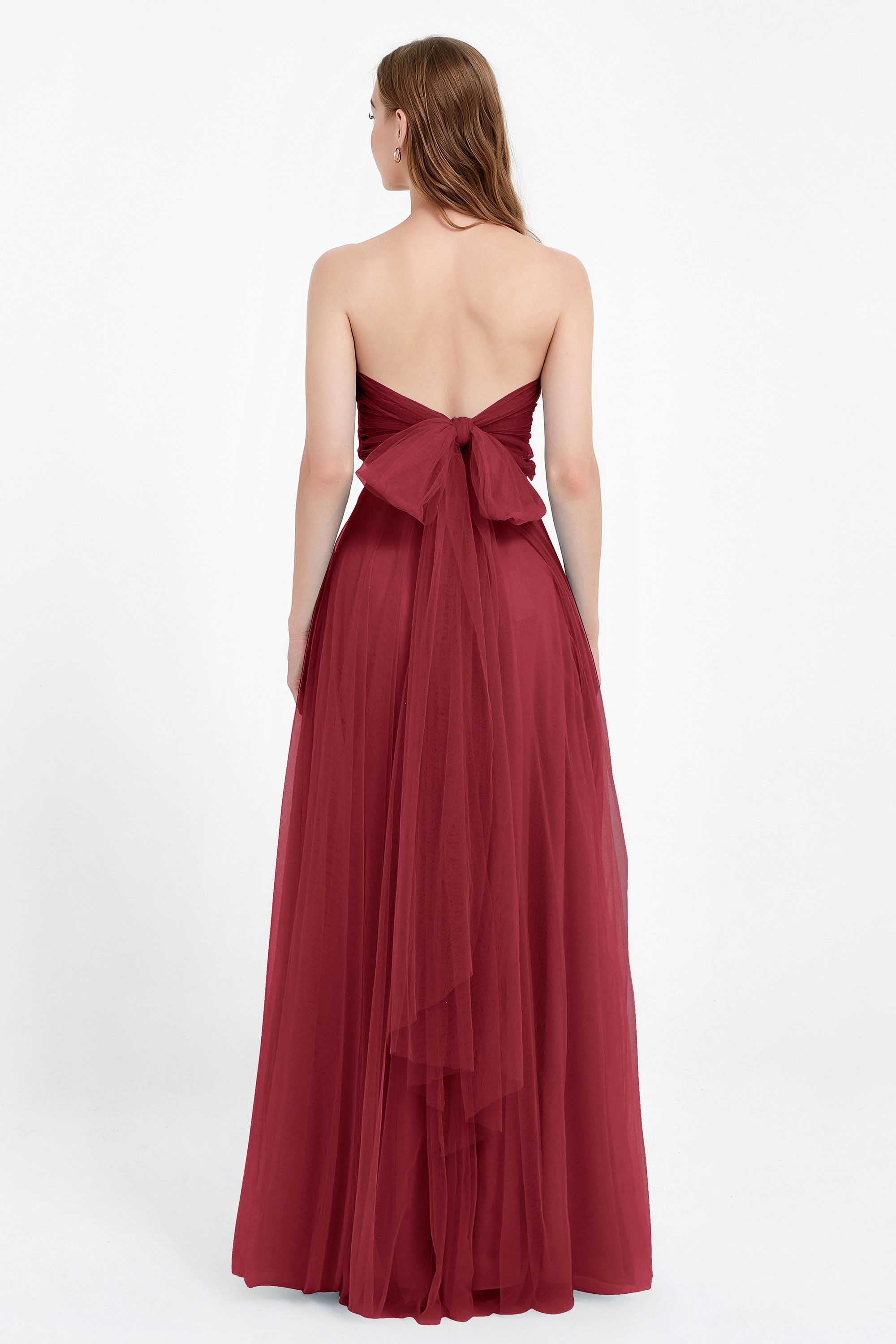 Sweetheart neckline tulle backless formal evening dresses pleated ruched bridesmaid dress