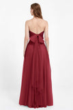 Sweetheart neckline tulle backless formal evening dresses pleated ruched bridesmaid dress