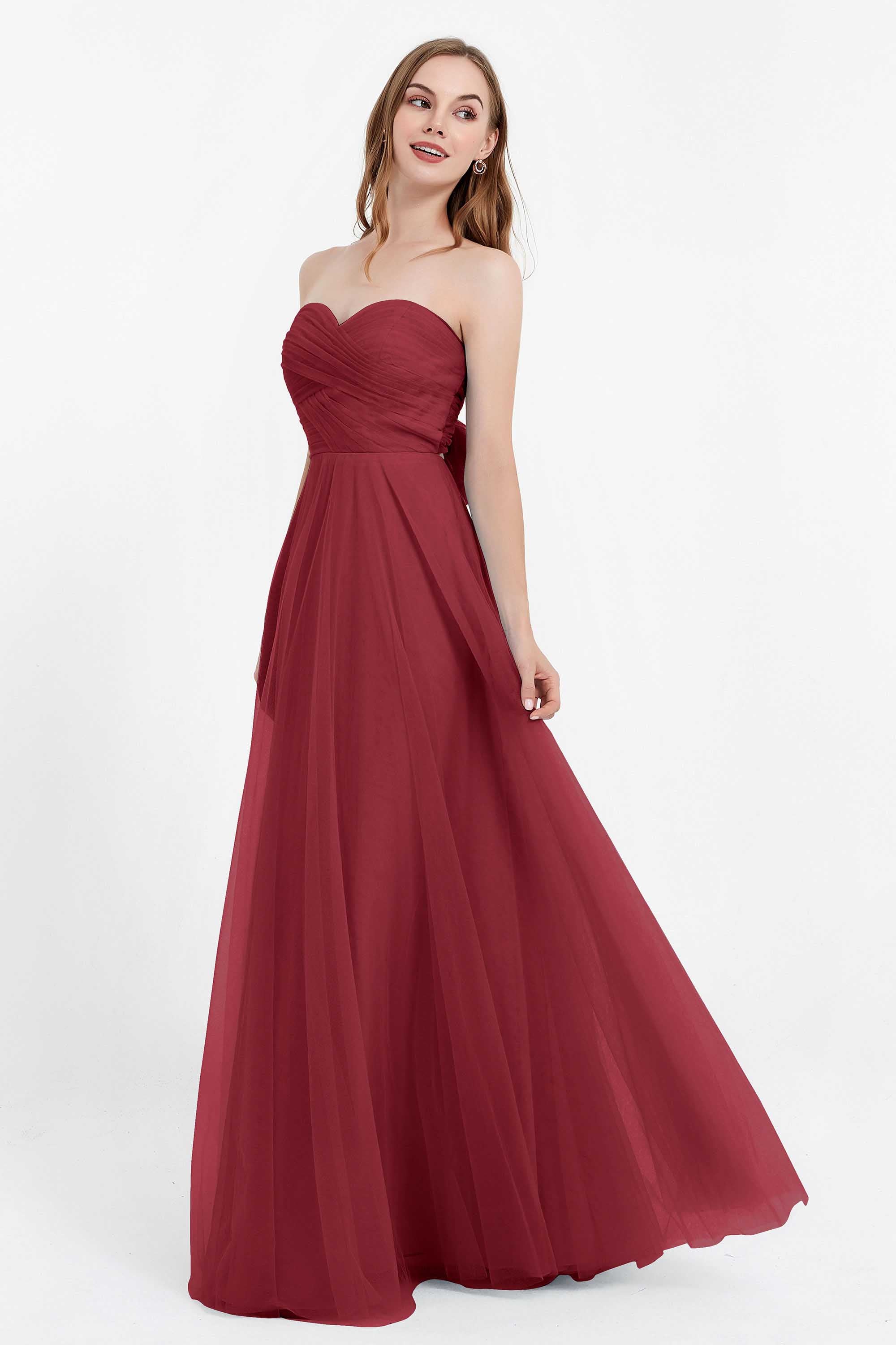 Sweetheart neckline tulle backless formal evening dresses pleated ruched bridesmaid dress