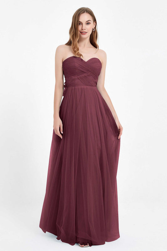 Sweetheart neckline tulle backless formal evening dresses pleated ruched bridesmaid dress