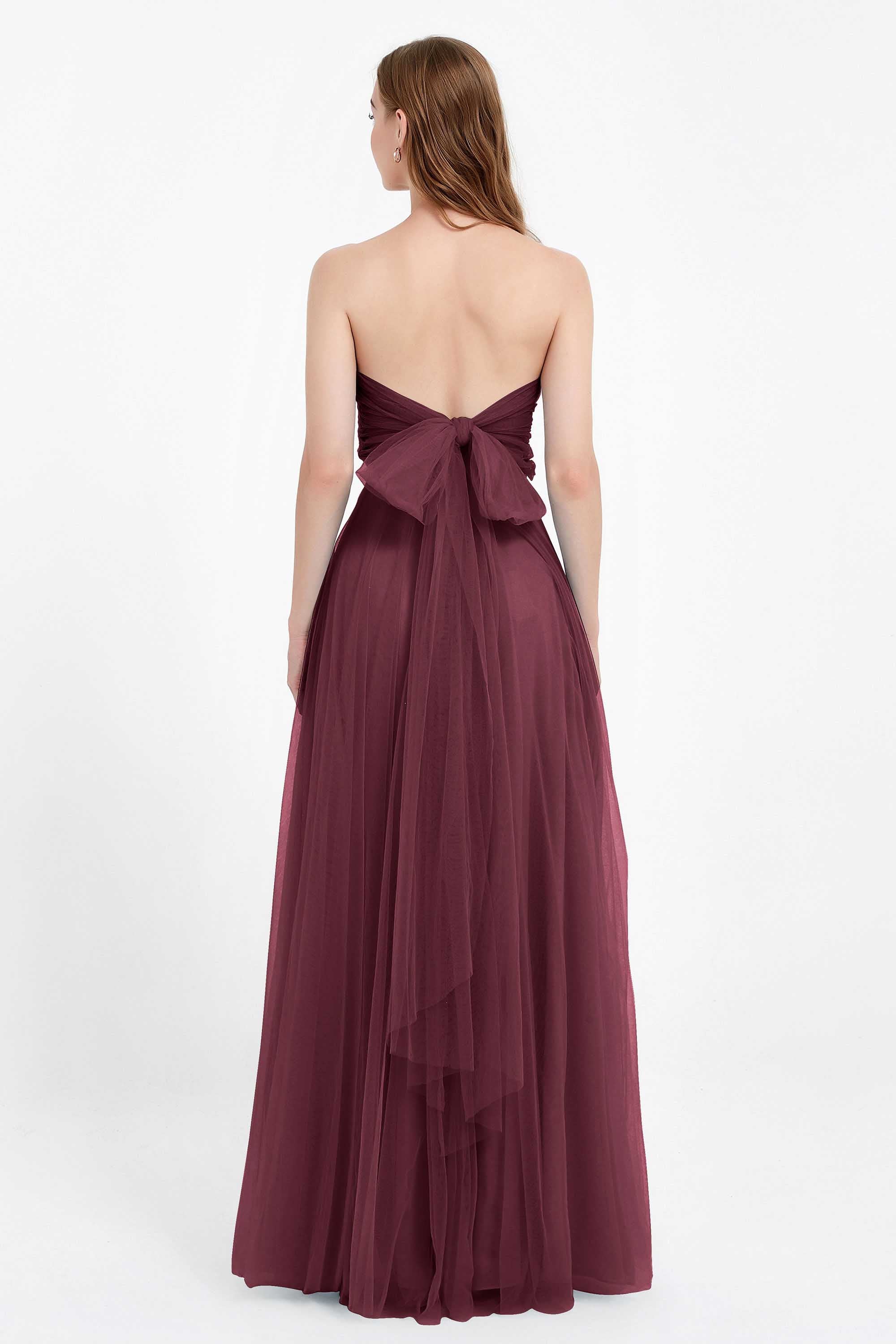 Sweetheart neckline tulle backless formal evening dresses pleated ruched bridesmaid dress