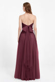 Sweetheart neckline tulle backless formal evening dresses pleated ruched bridesmaid dress