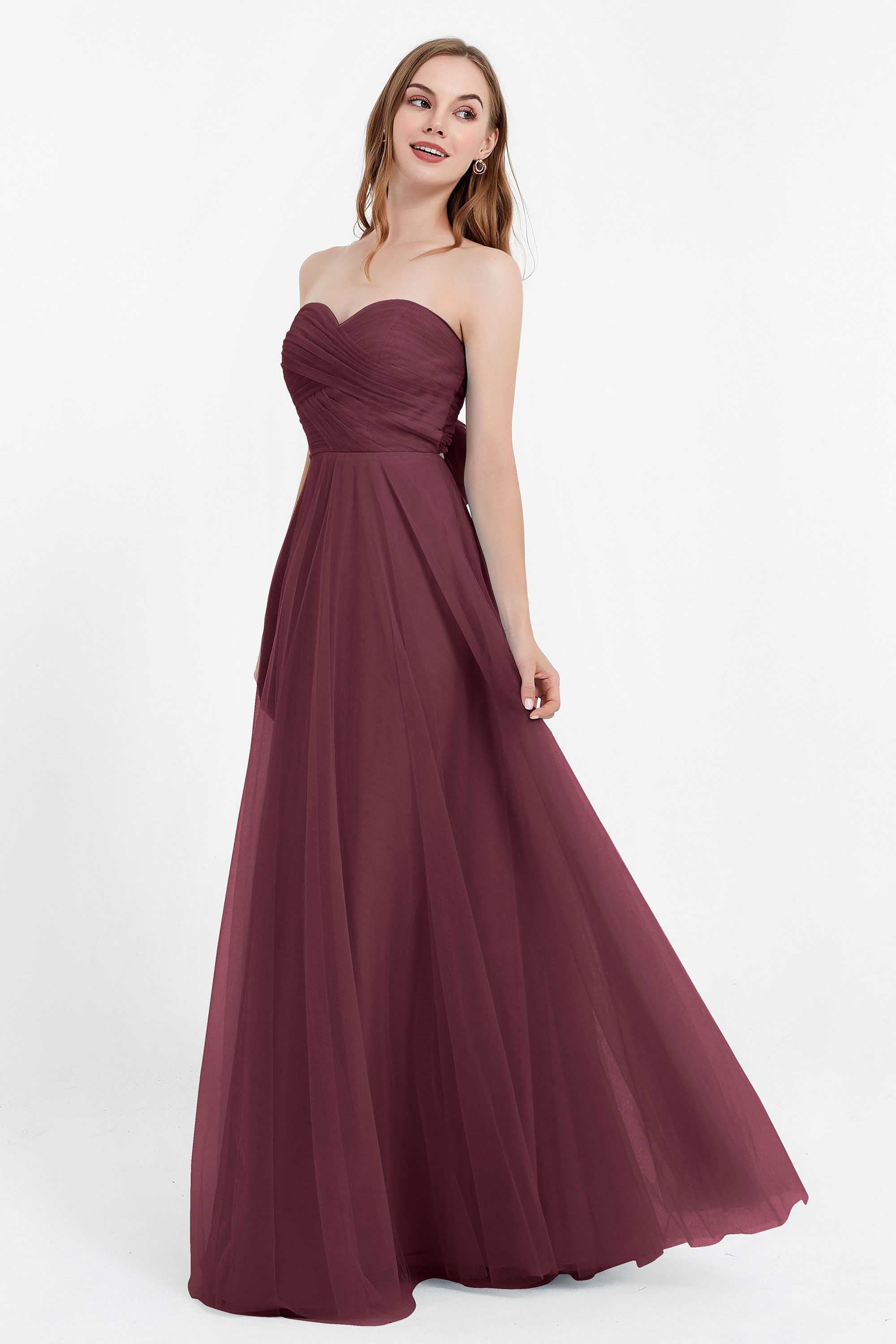 Sweetheart neckline tulle backless formal evening dresses pleated ruched bridesmaid dress