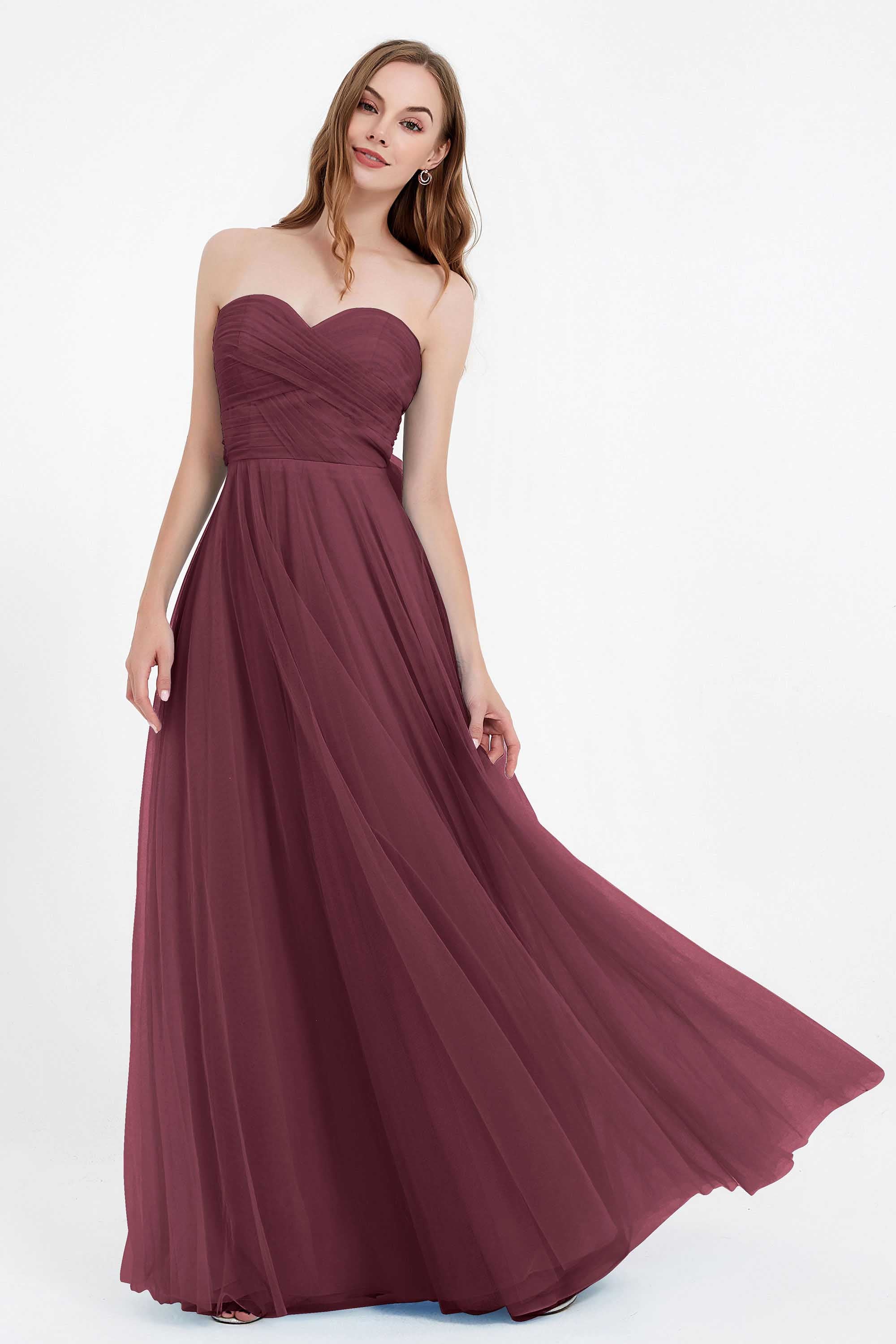 Sweetheart neckline tulle backless formal evening dresses pleated ruched bridesmaid dress