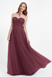 Sweetheart neckline tulle backless formal evening dresses pleated ruched bridesmaid dress