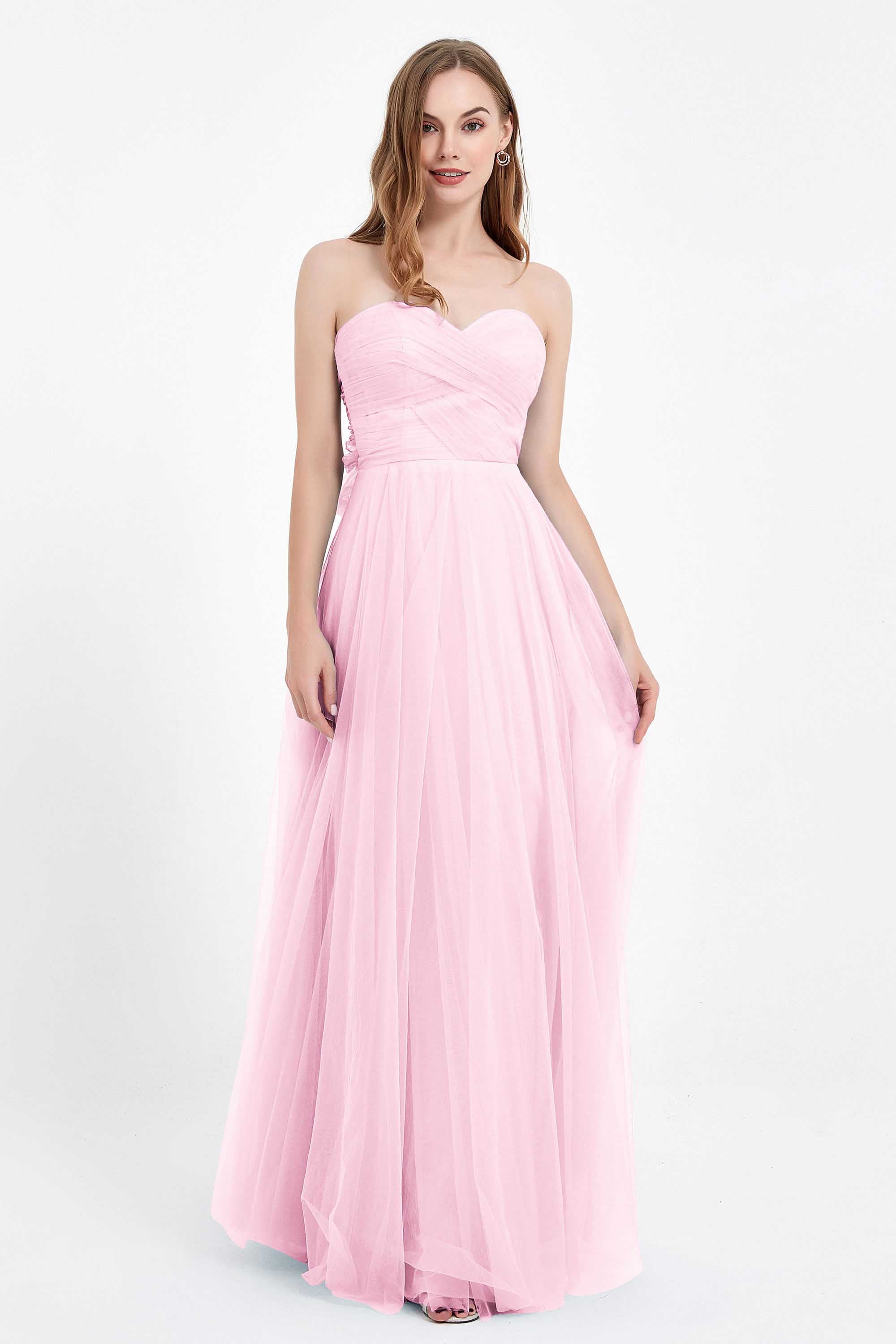Sweetheart neckline tulle backless formal evening dresses pleated ruched bridesmaid dress