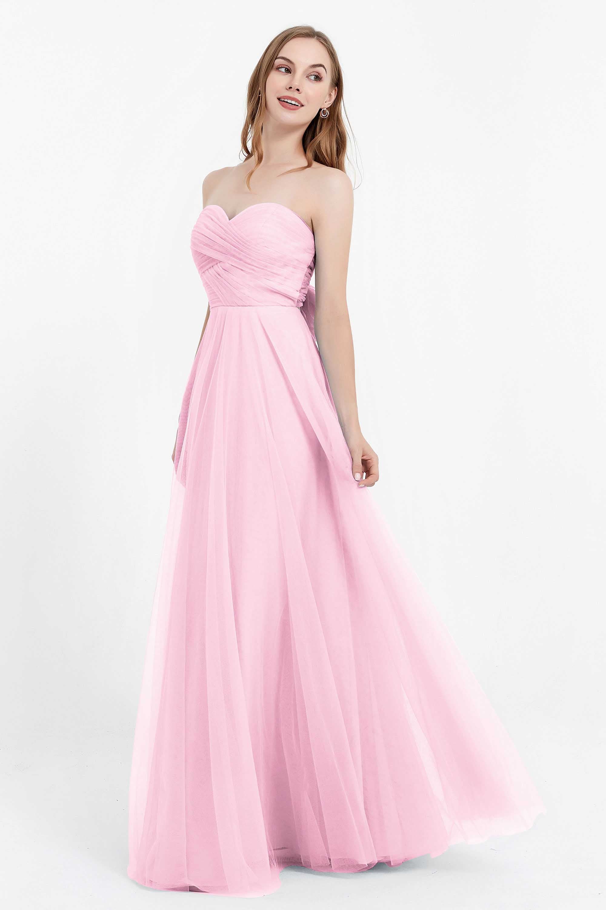 Sweetheart neckline tulle backless formal evening dresses pleated ruched bridesmaid dress