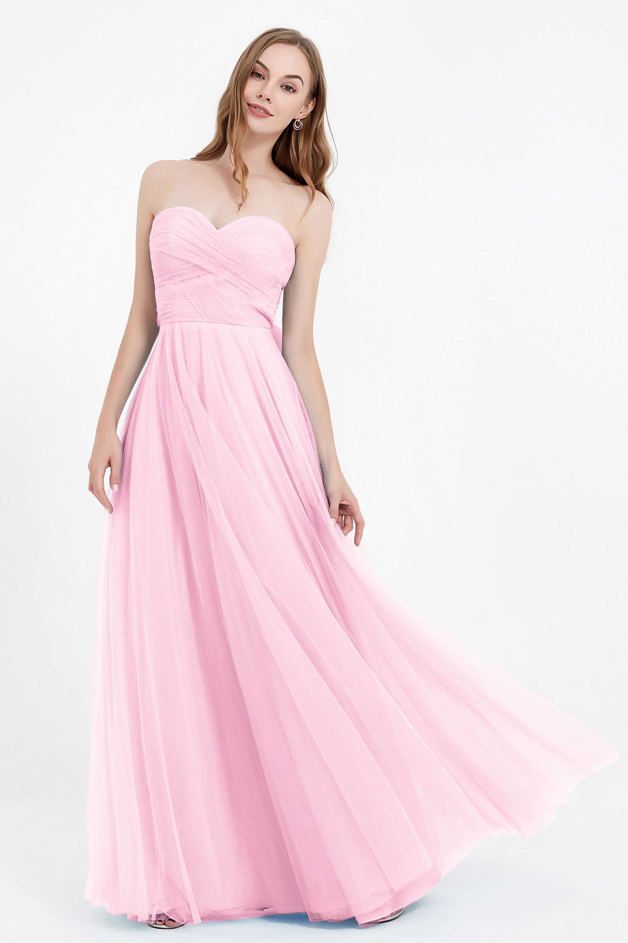 Sweetheart neckline tulle backless formal evening dresses pleated ruched bridesmaid dress