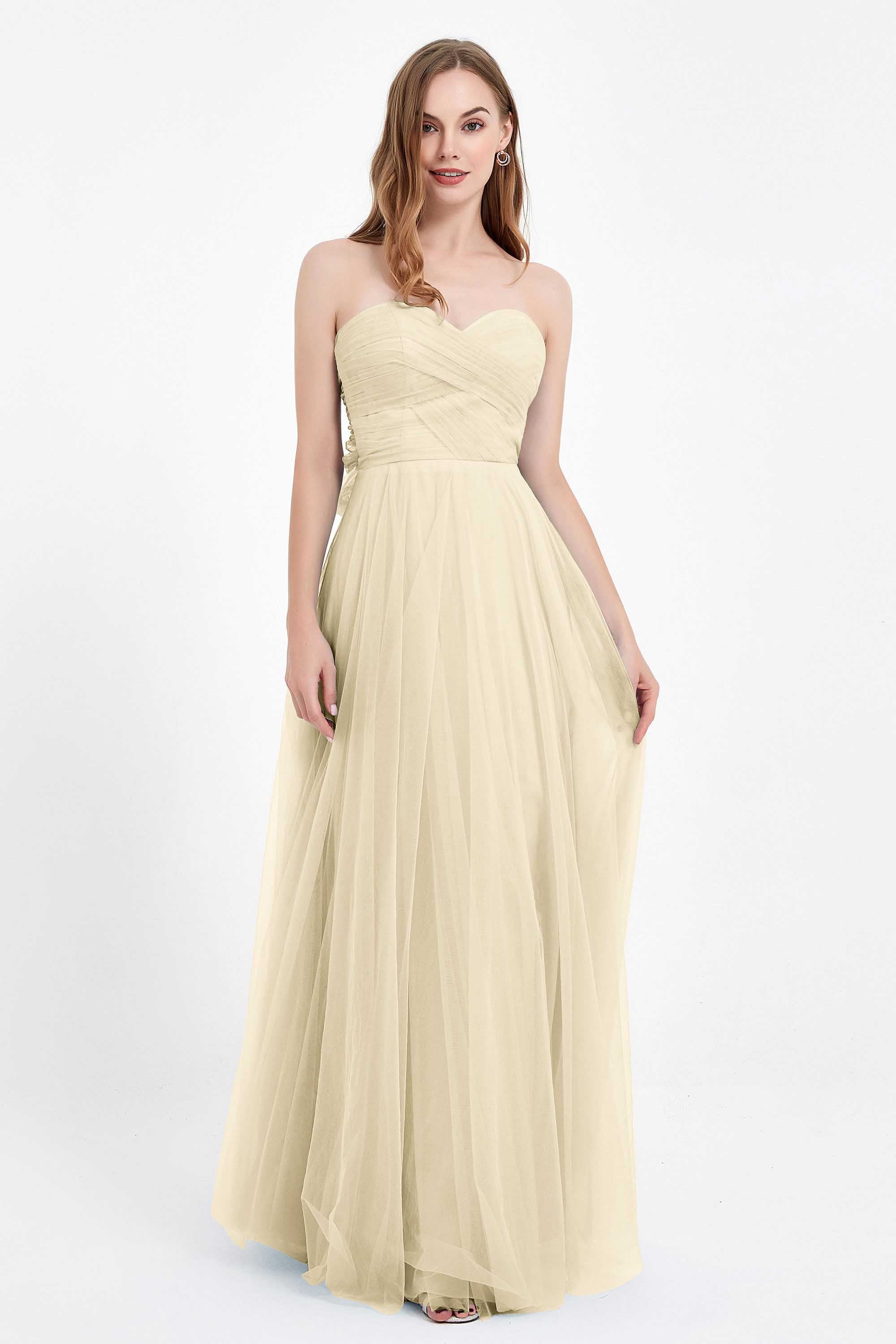 Sweetheart neckline tulle backless formal evening dresses pleated ruched bridesmaid dress