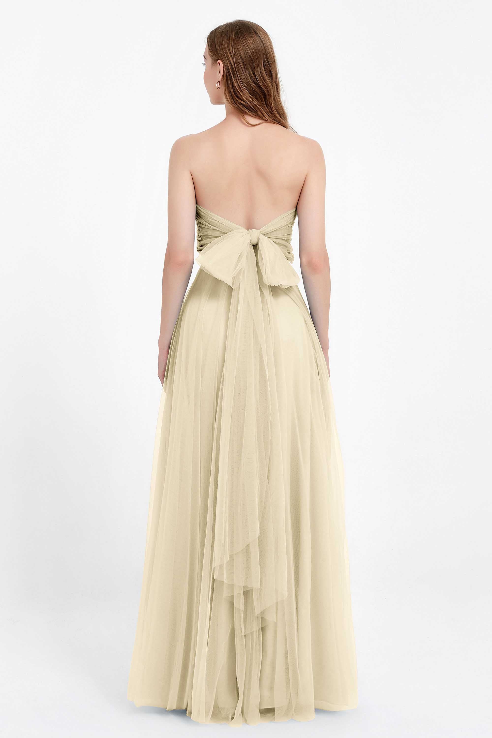 Sweetheart neckline tulle backless formal evening dresses pleated ruched bridesmaid dress