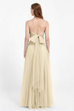 Sweetheart neckline tulle backless formal evening dresses pleated ruched bridesmaid dress