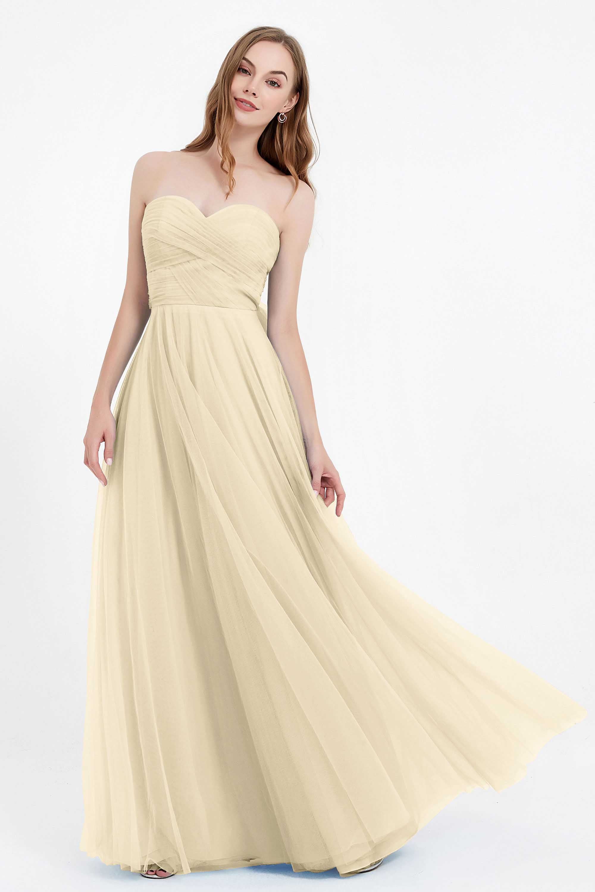 Sweetheart neckline tulle backless formal evening dresses pleated ruched bridesmaid dress
