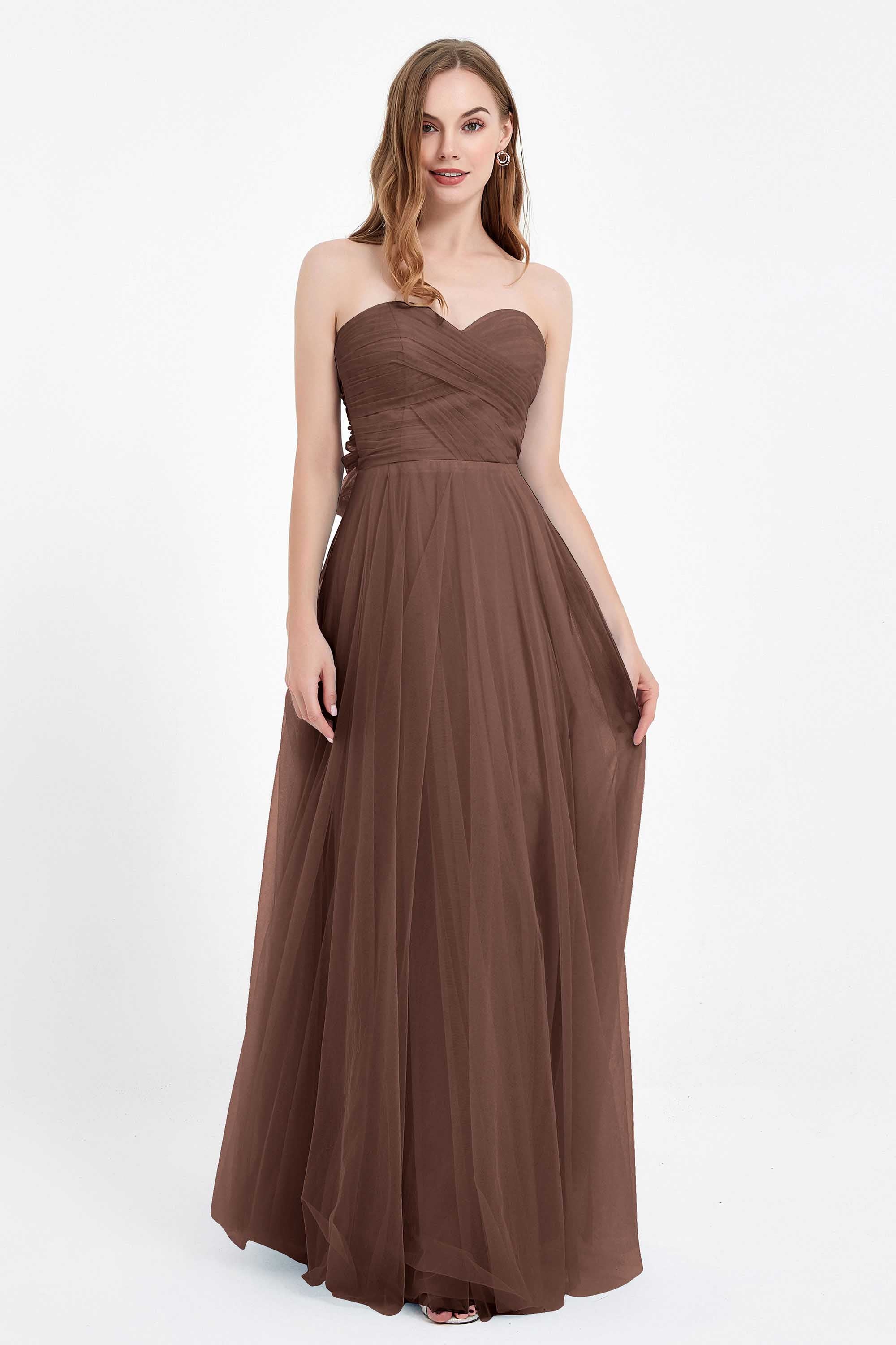 Sweetheart neckline tulle backless formal evening dresses pleated ruched bridesmaid dress