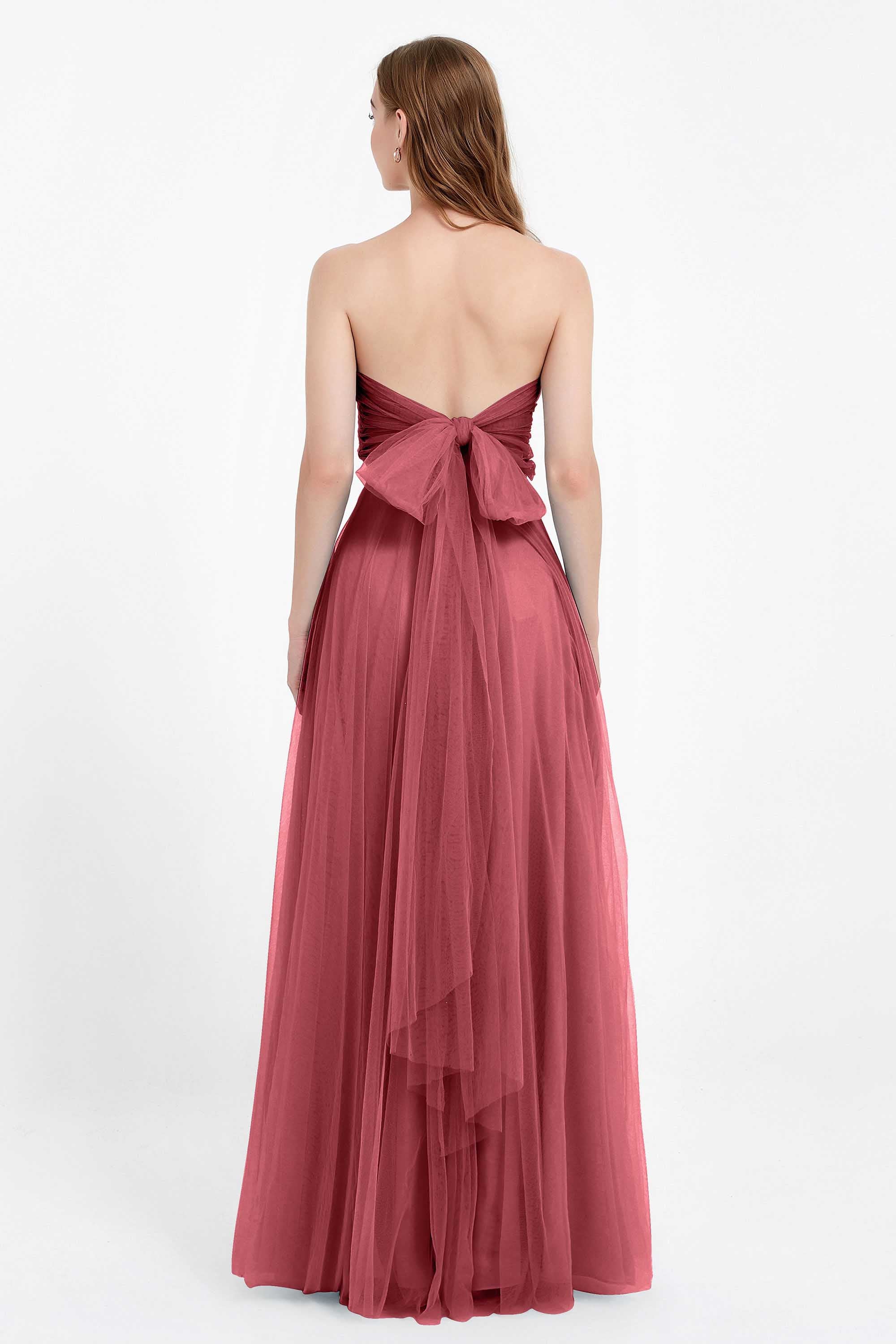 Sweetheart neckline tulle backless formal evening dresses pleated ruched bridesmaid dress