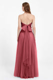 Sweetheart neckline tulle backless formal evening dresses pleated ruched bridesmaid dress