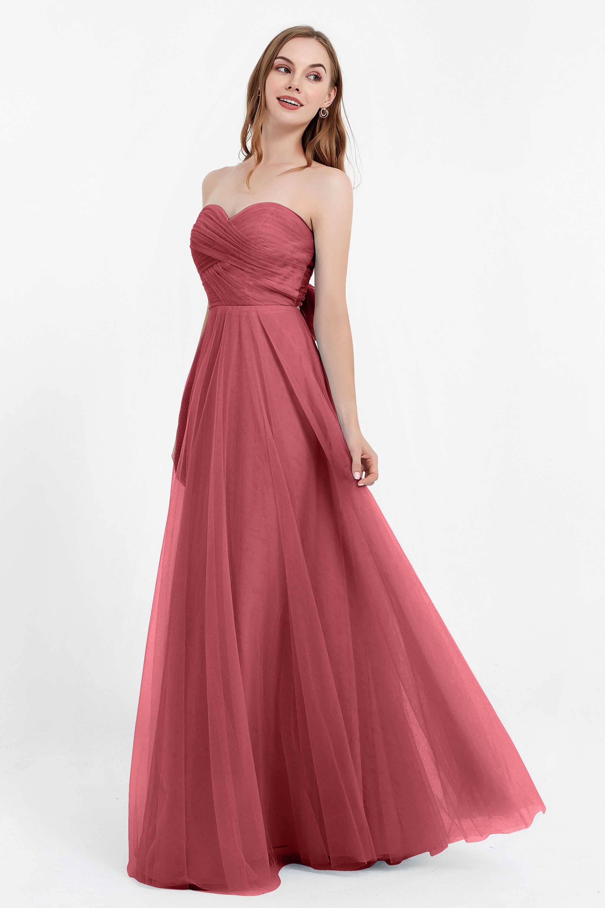 Sweetheart neckline tulle backless formal evening dresses pleated ruched bridesmaid dress