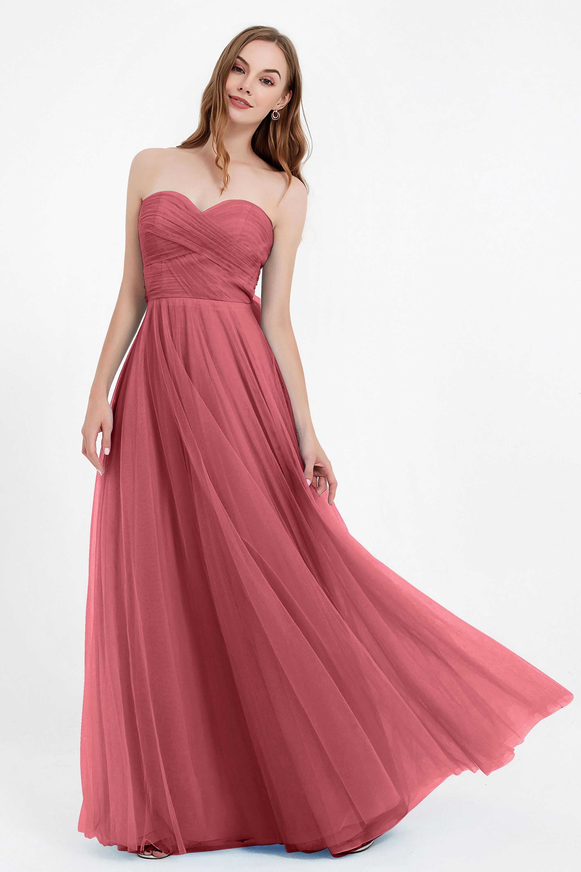 Sweetheart neckline tulle backless formal evening dresses pleated ruched bridesmaid dress