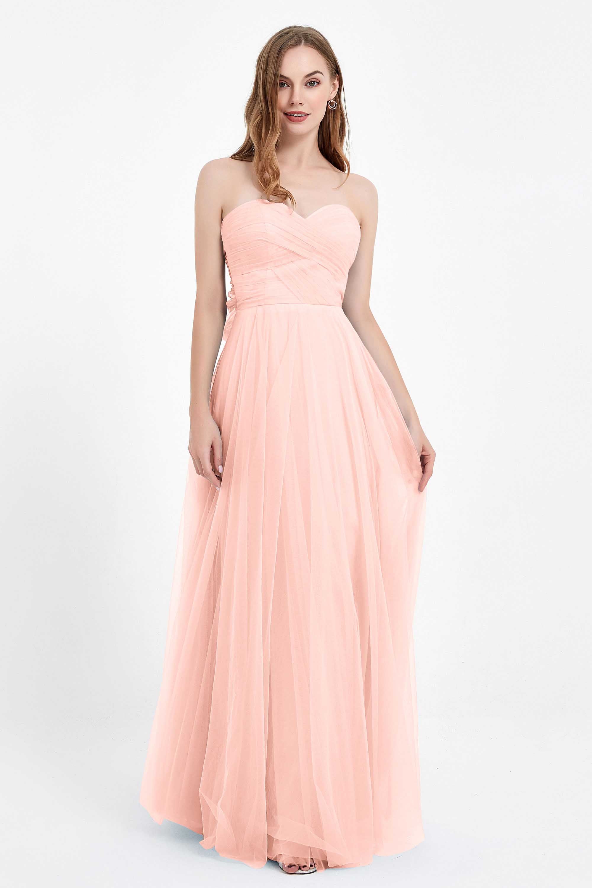Sweetheart neckline tulle backless formal evening dresses pleated ruched bridesmaid dress