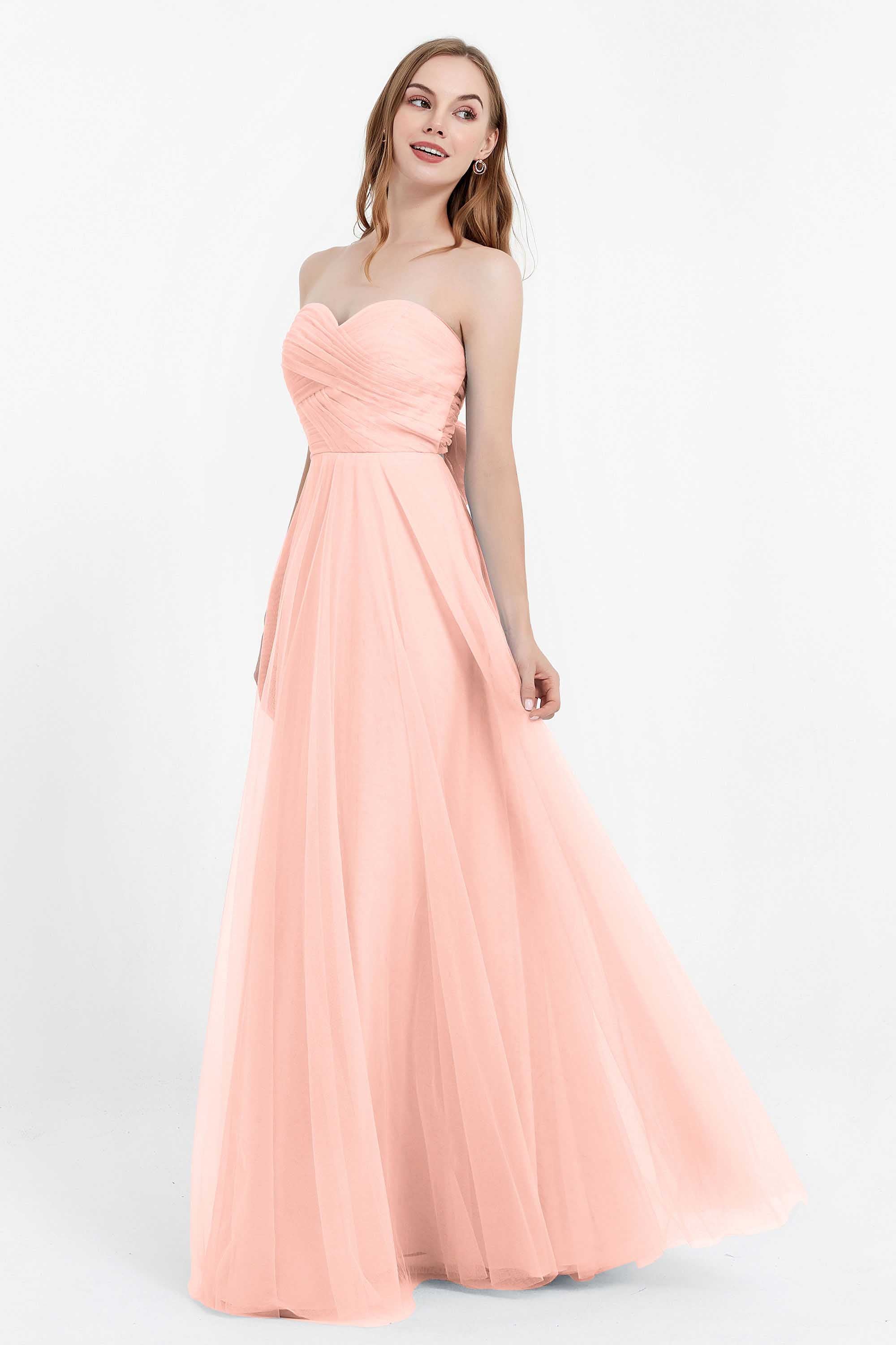 Sweetheart neckline tulle backless formal evening dresses pleated ruched bridesmaid dress