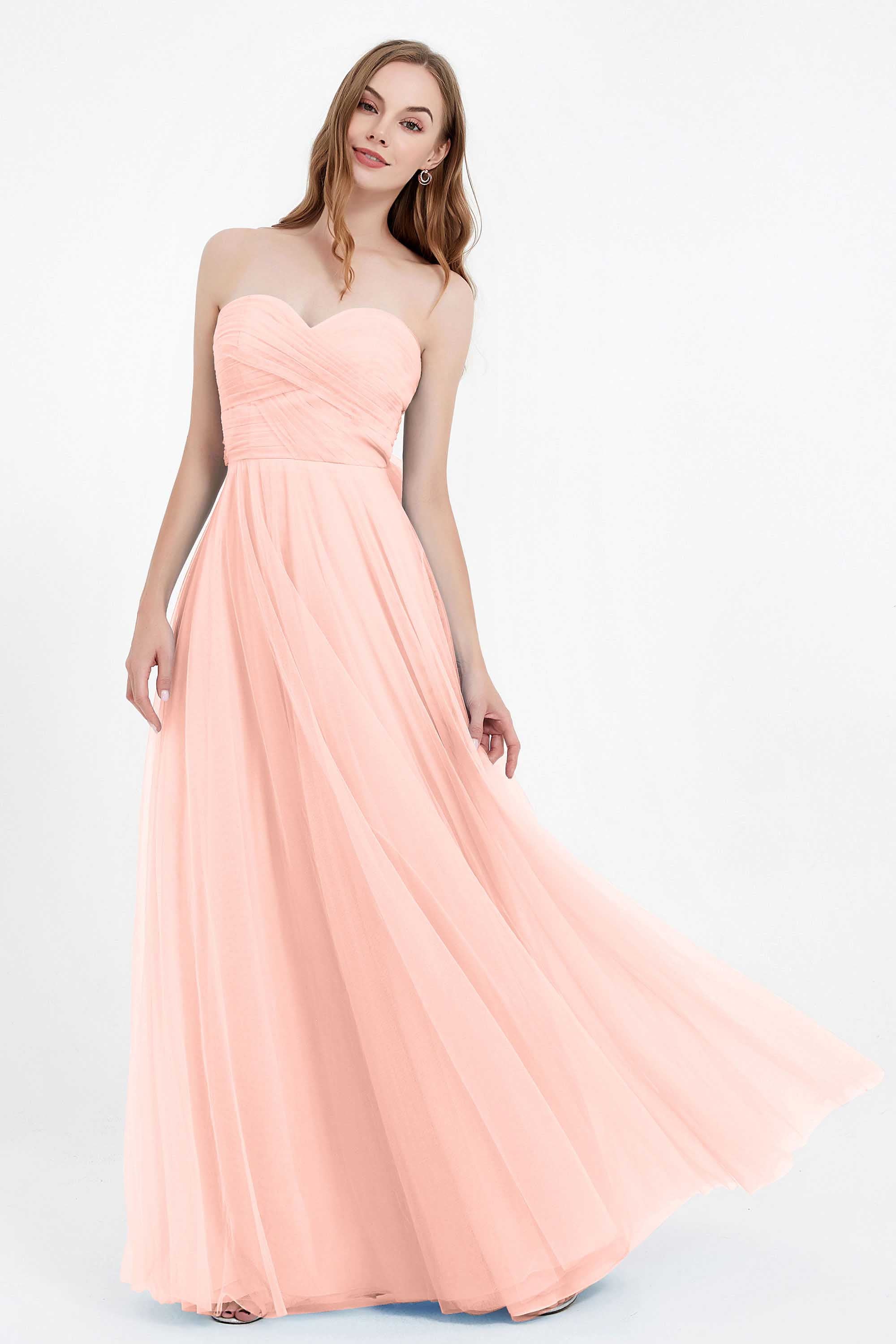 Sweetheart neckline tulle backless formal evening dresses pleated ruched bridesmaid dress