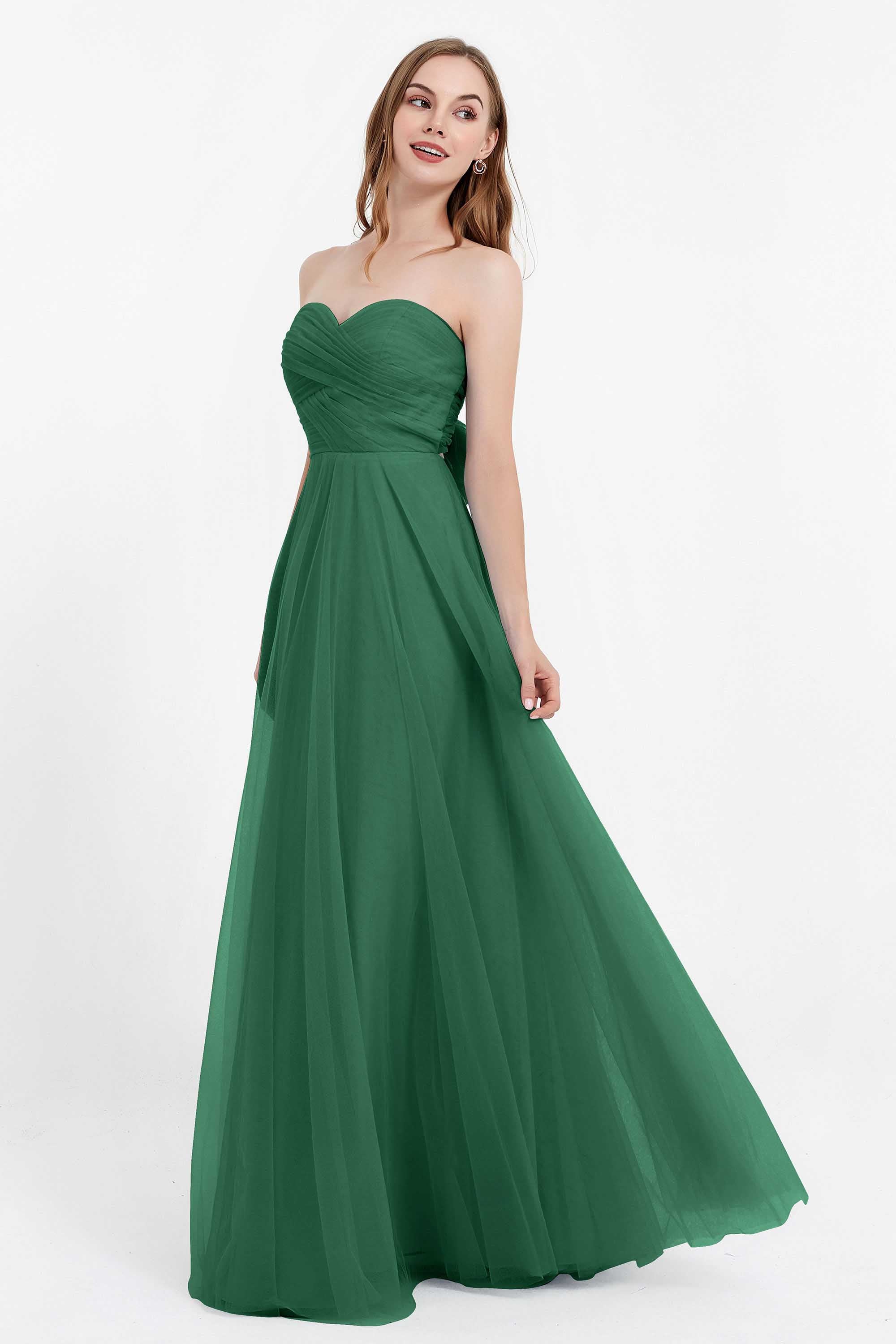 Sweetheart neckline tulle backless formal evening dresses pleated ruched bridesmaid dress