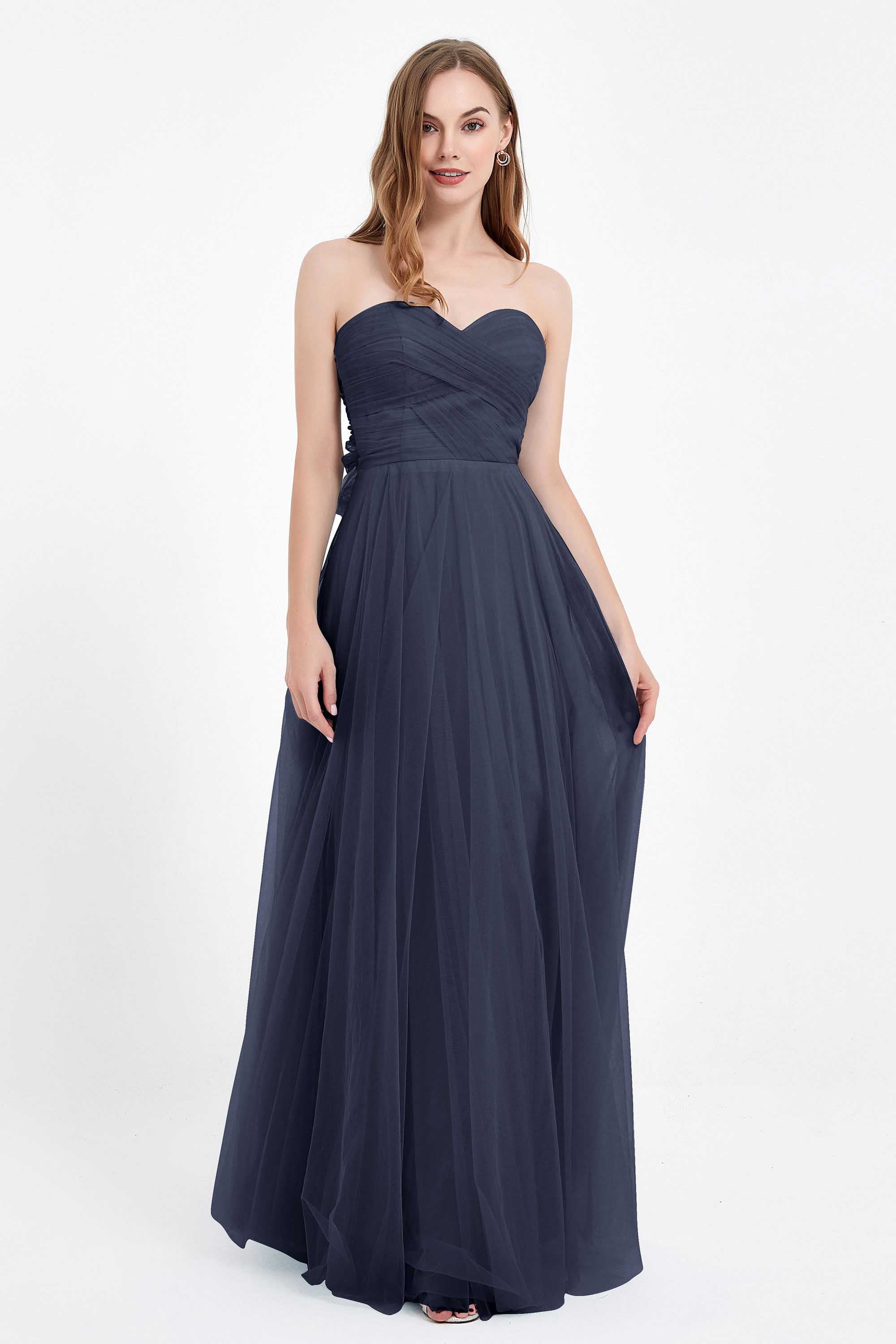 Sweetheart neckline tulle backless formal evening dresses pleated ruched bridesmaid dress