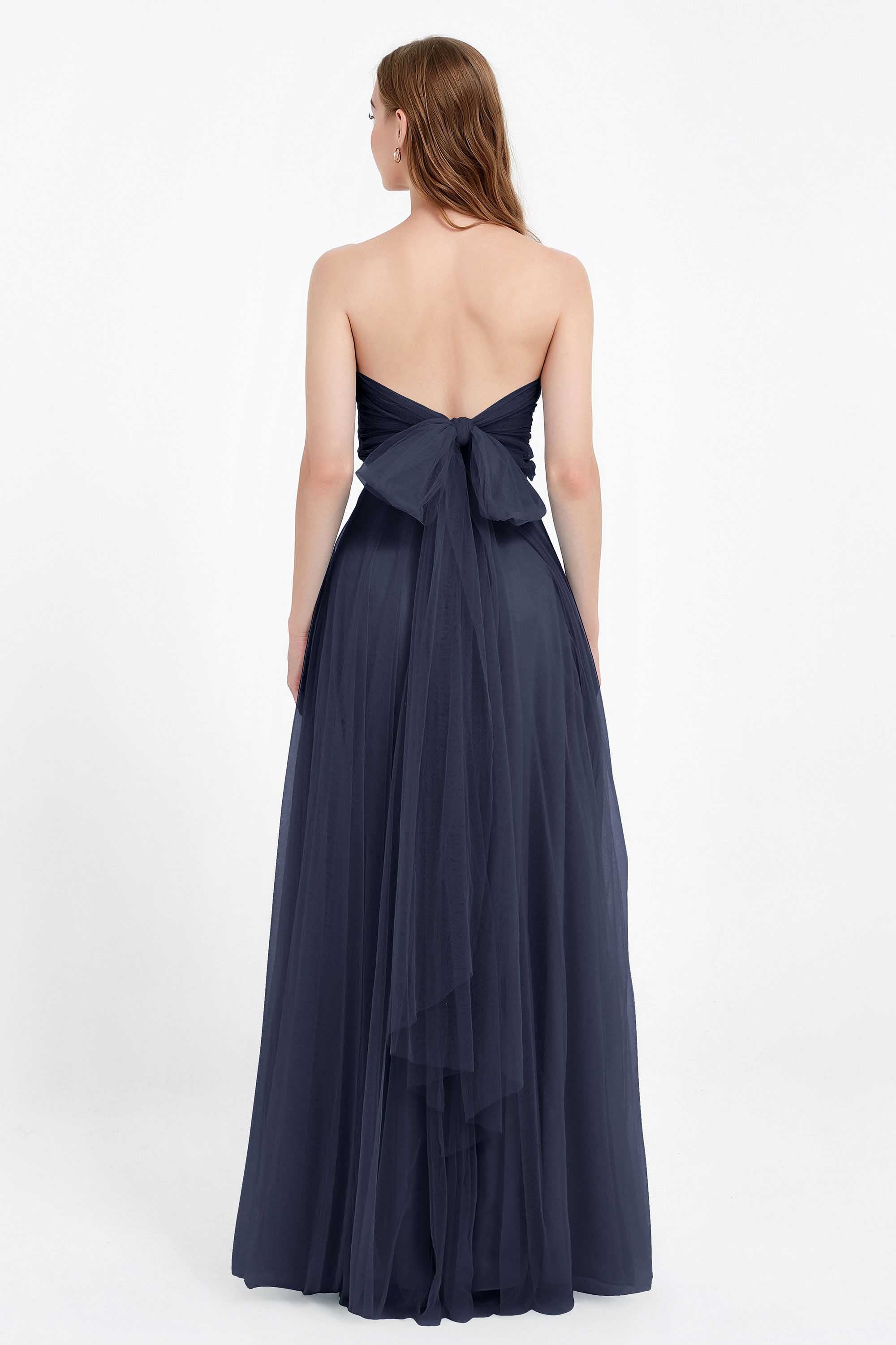 Sweetheart neckline tulle backless formal evening dresses pleated ruched bridesmaid dress