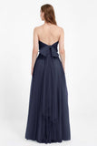 Sweetheart neckline tulle backless formal evening dresses pleated ruched bridesmaid dress