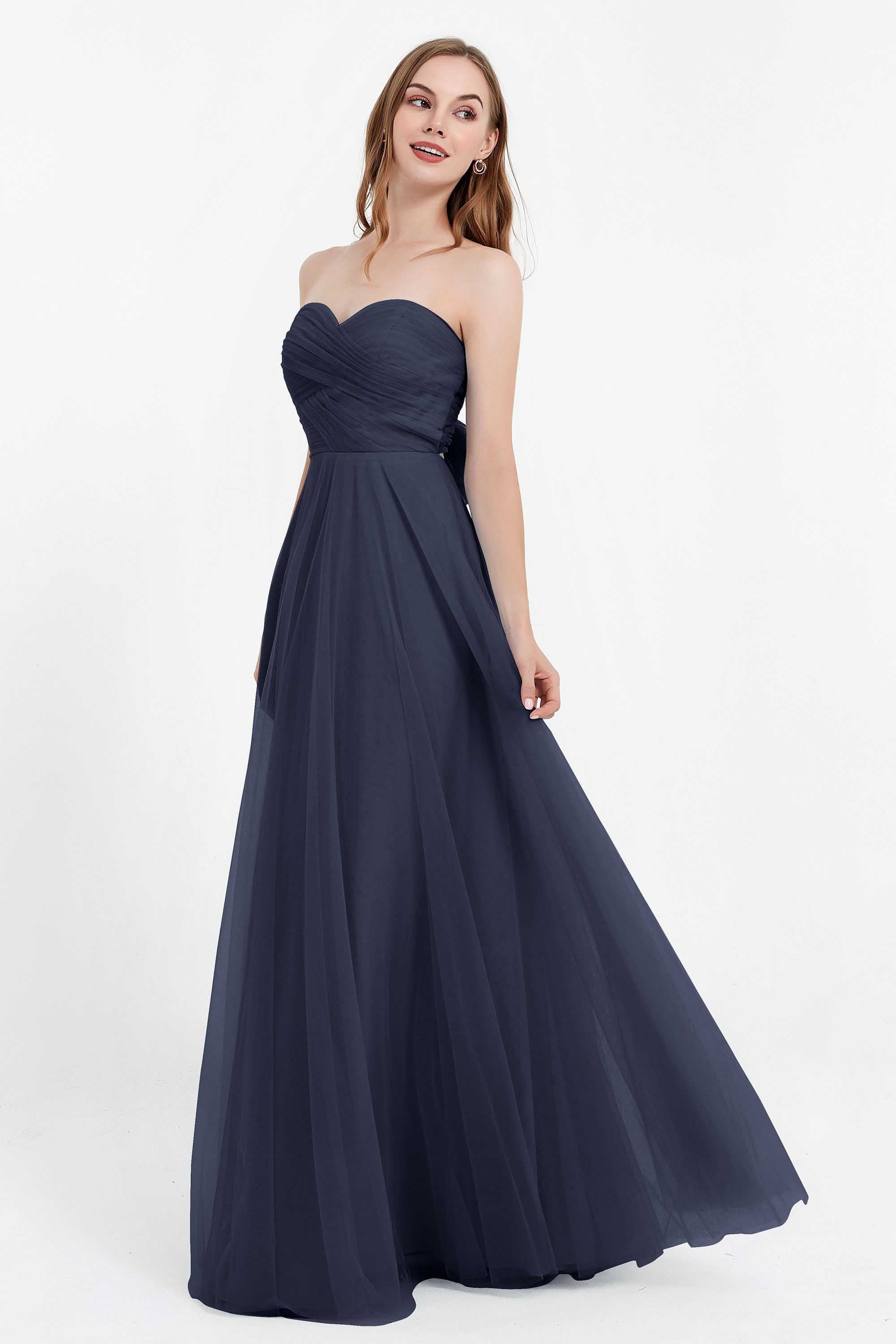 Sweetheart neckline tulle backless formal evening dresses pleated ruched bridesmaid dress
