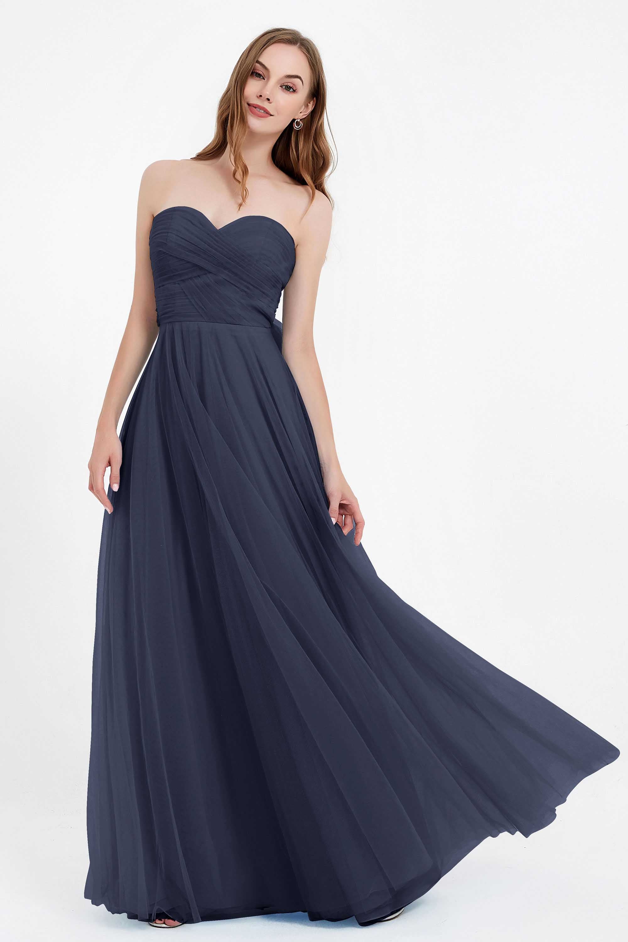 Sweetheart neckline tulle backless formal evening dresses pleated ruched bridesmaid dress