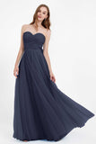 Sweetheart neckline tulle backless formal evening dresses pleated ruched bridesmaid dress