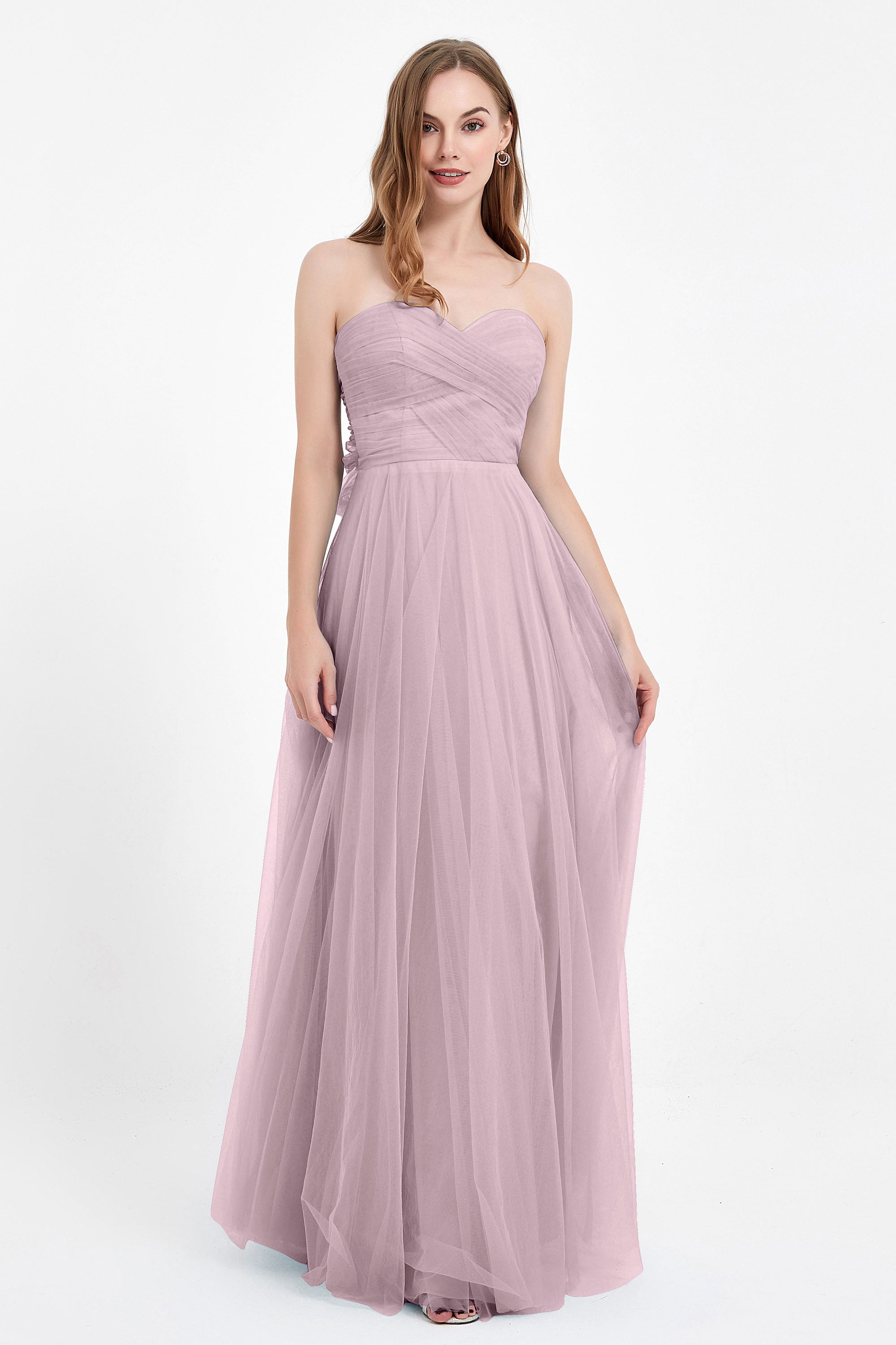 Sweetheart neckline tulle backless formal evening dresses pleated ruched bridesmaid dress