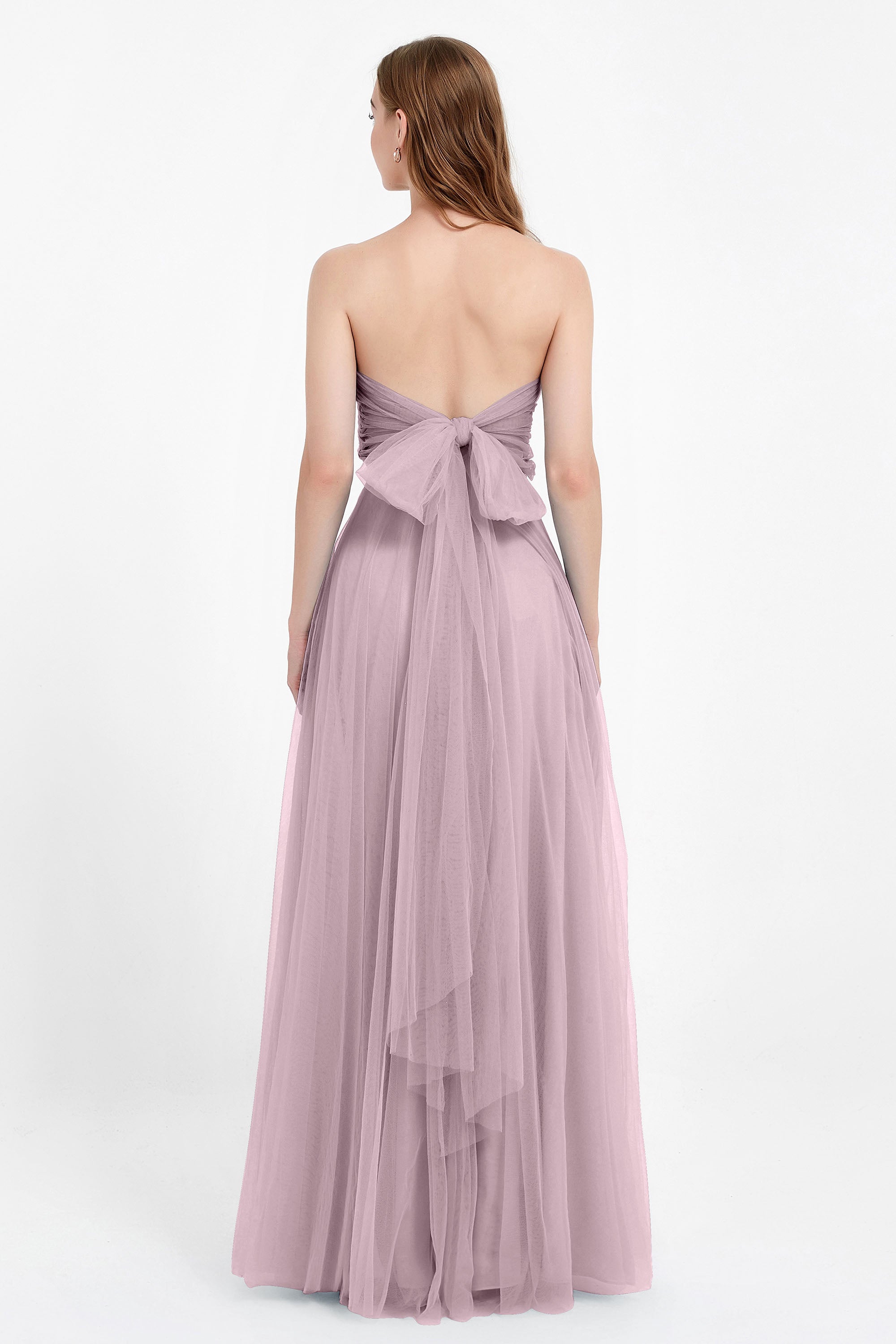 Sweetheart neckline tulle backless formal evening dresses pleated ruched bridesmaid dress