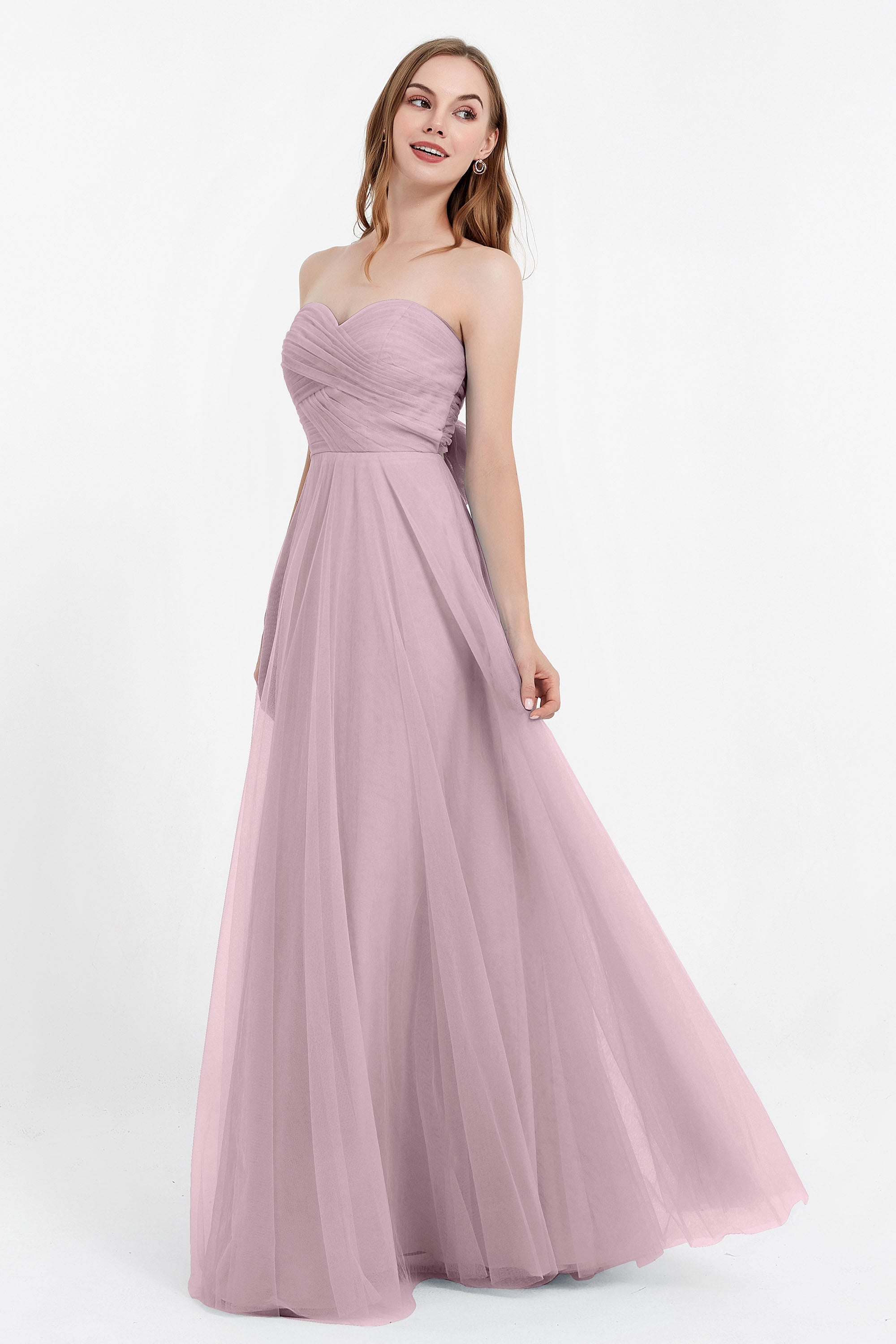 Sweetheart neckline tulle backless formal evening dresses pleated ruched bridesmaid dress