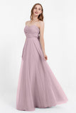 Sweetheart neckline tulle backless formal evening dresses pleated ruched bridesmaid dress