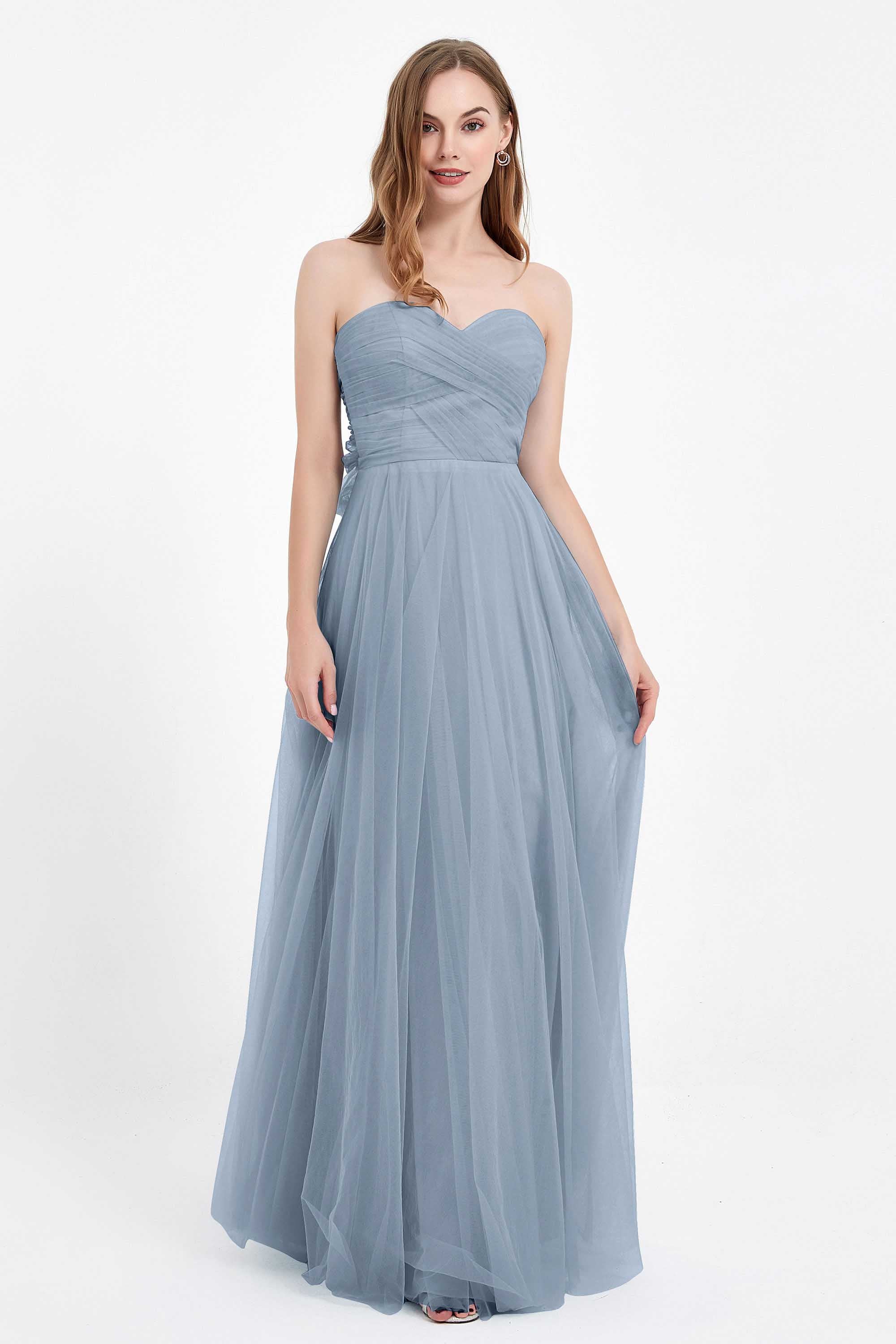 Sweetheart neckline tulle backless formal evening dresses pleated ruched bridesmaid dress