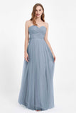 Sweetheart neckline tulle backless formal evening dresses pleated ruched bridesmaid dress