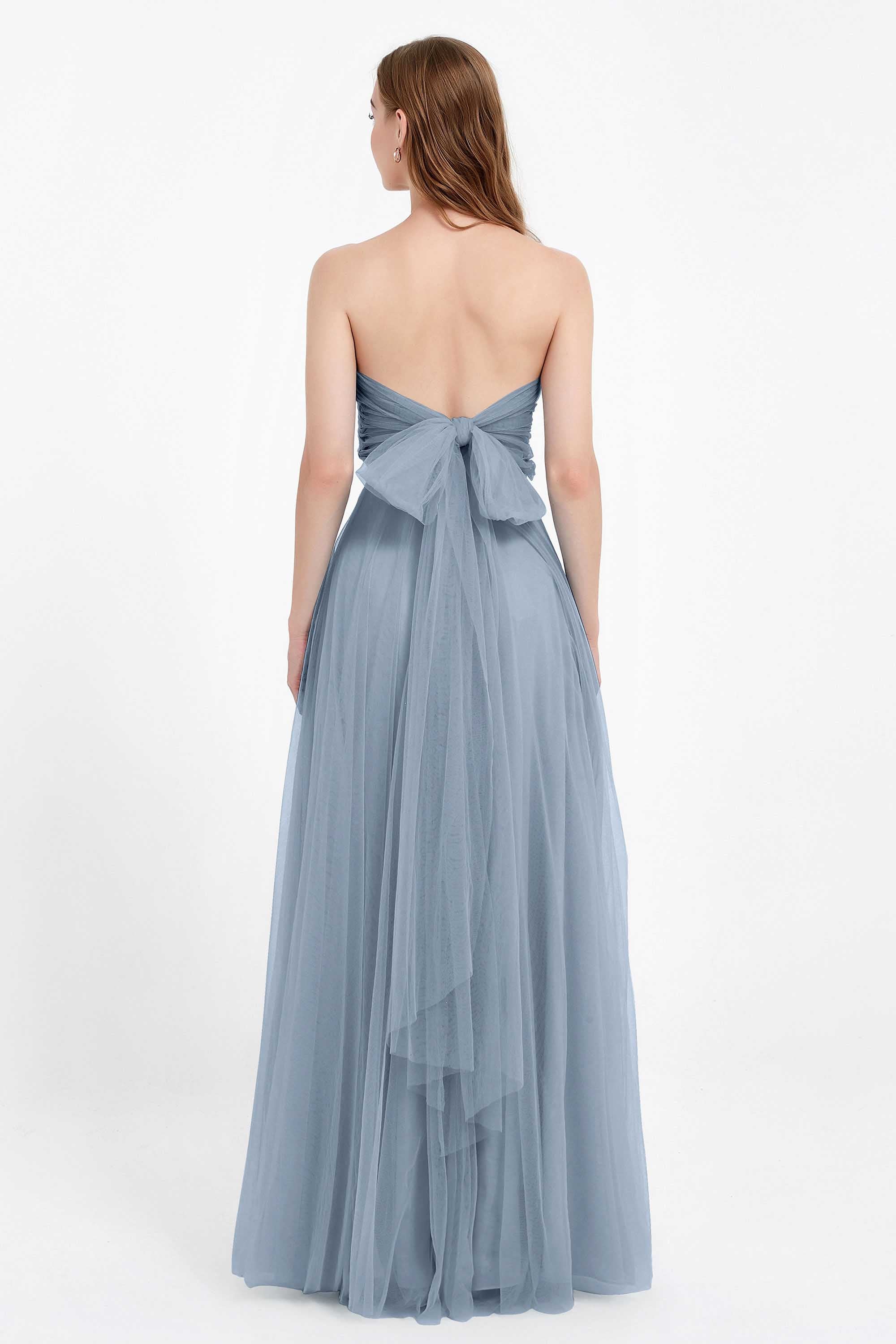 Sweetheart neckline tulle backless formal evening dresses pleated ruched bridesmaid dress