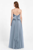 Sweetheart neckline tulle backless formal evening dresses pleated ruched bridesmaid dress