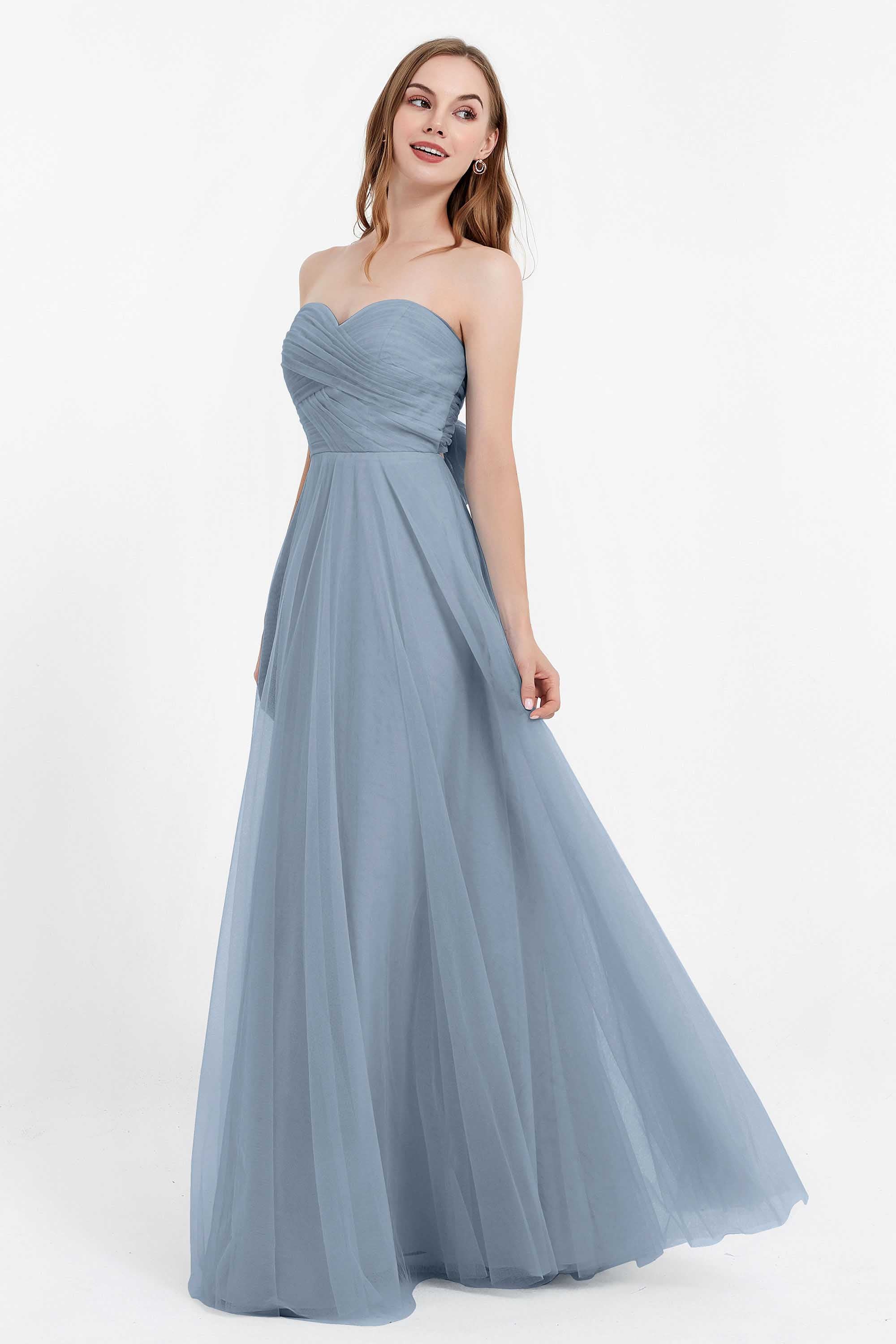 Sweetheart neckline tulle backless formal evening dresses pleated ruched bridesmaid dress