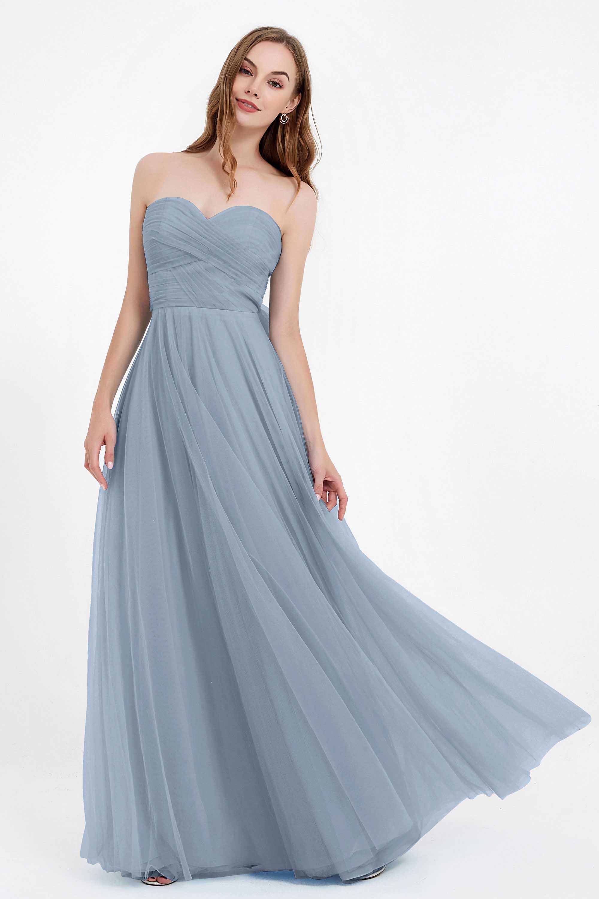 Sweetheart neckline tulle backless formal evening dresses pleated ruched bridesmaid dress