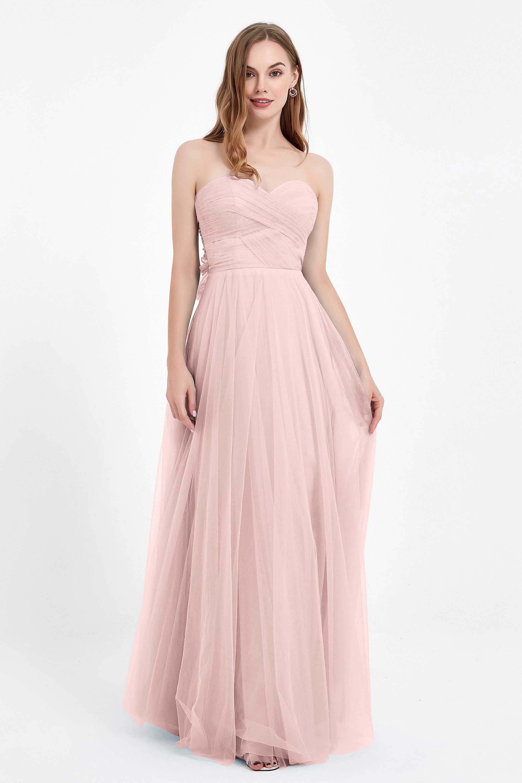 Sweetheart neckline tulle backless formal evening dresses pleated ruched bridesmaid dress