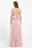 Sweetheart neckline tulle backless formal evening dresses pleated ruched bridesmaid dress