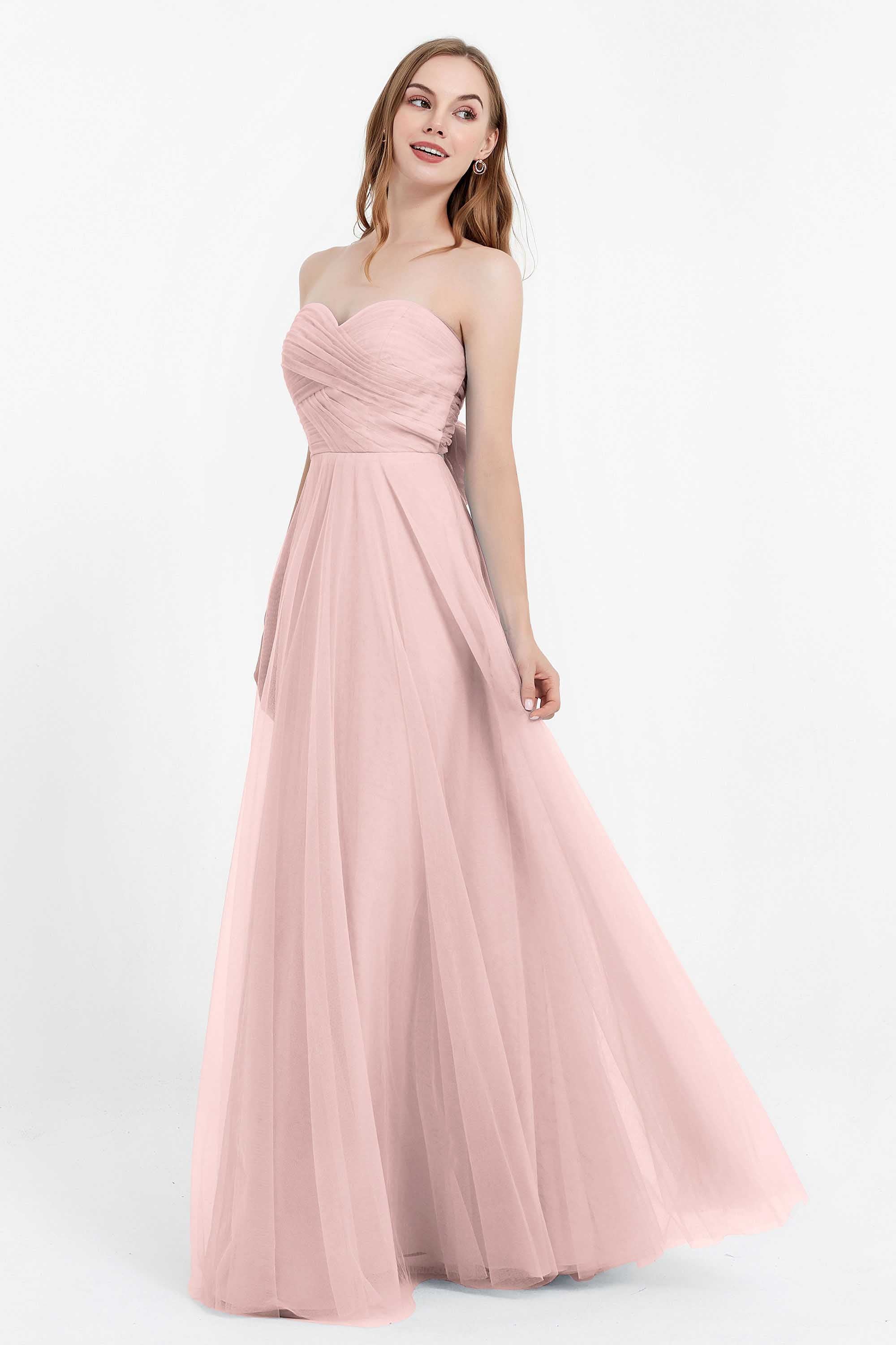 Sweetheart neckline tulle backless formal evening dresses pleated ruched bridesmaid dress