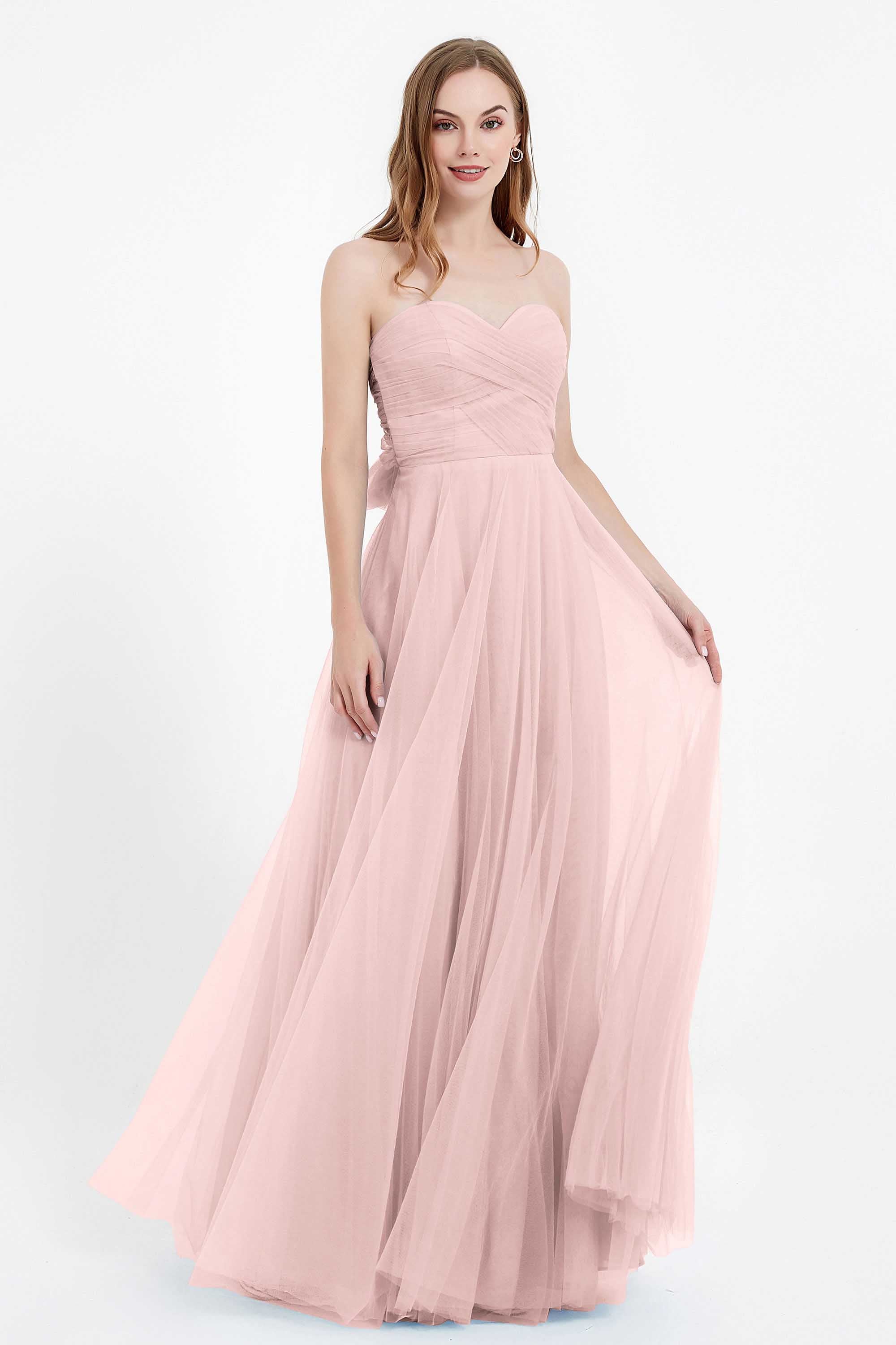 Sweetheart neckline tulle backless formal evening dresses pleated ruched bridesmaid dress