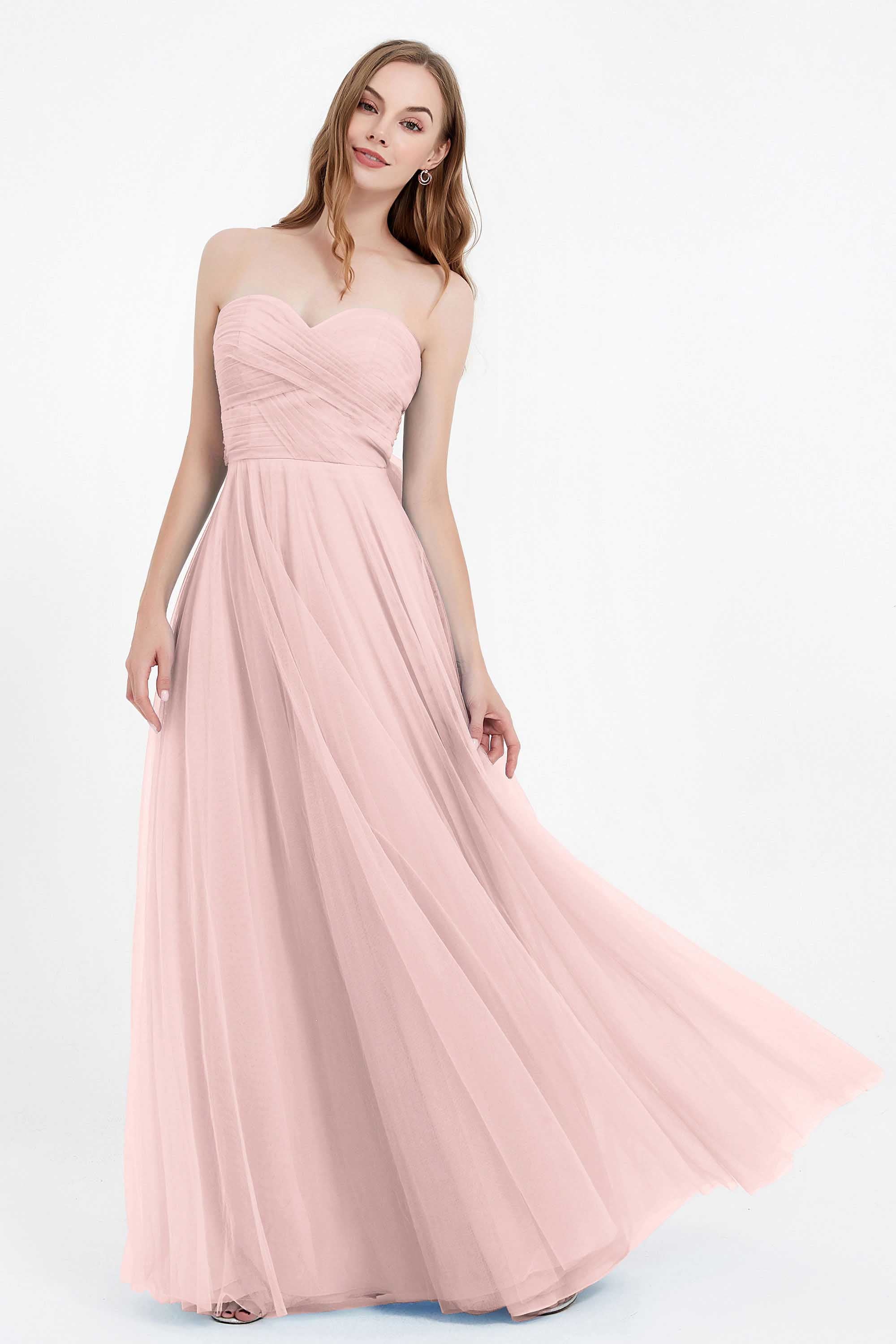 Sweetheart neckline tulle backless formal evening dresses pleated ruched bridesmaid dress